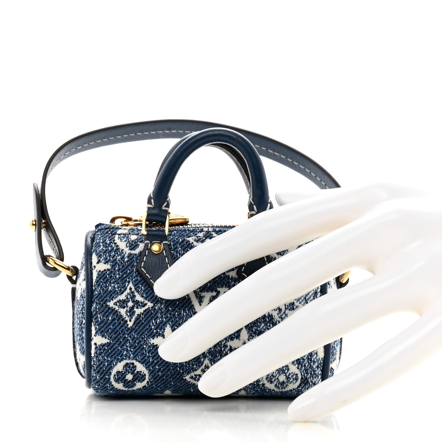 Denim Monogram Jacquard Micro Speedy Bag Charm Bleu