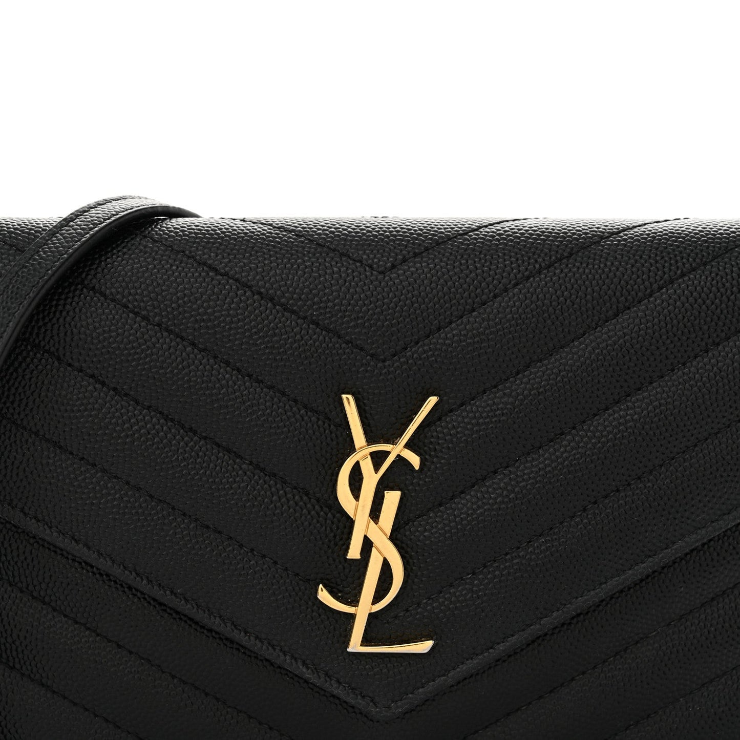 Grain De Poudre Matelasse Chevron Monogram Envelope Chain Wallet Black