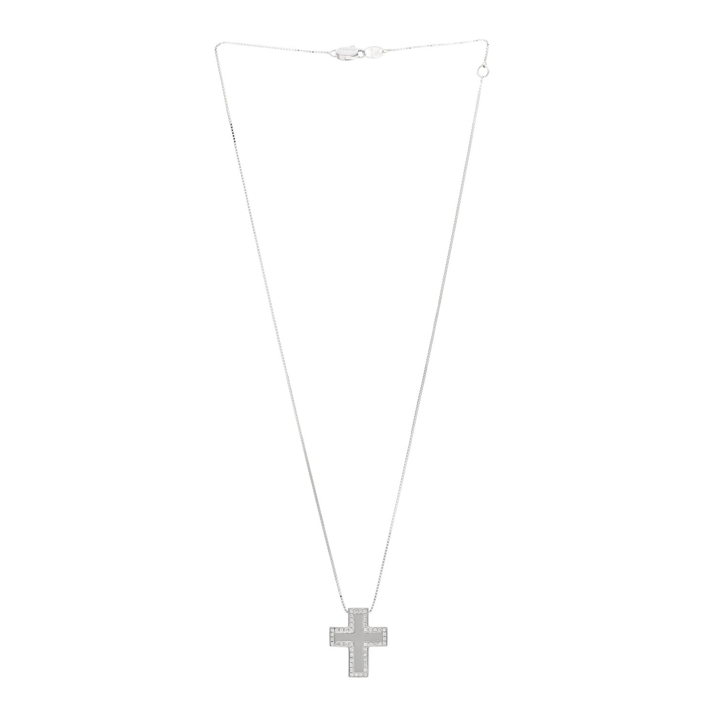 18K White Gold Diamond Cross Pendant Necklace