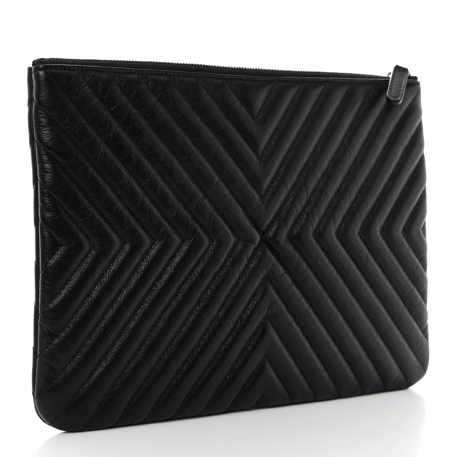 Chanel Calfskin Chevron Quilted Tassel Medium Cosmetic Case Black 3 of 7