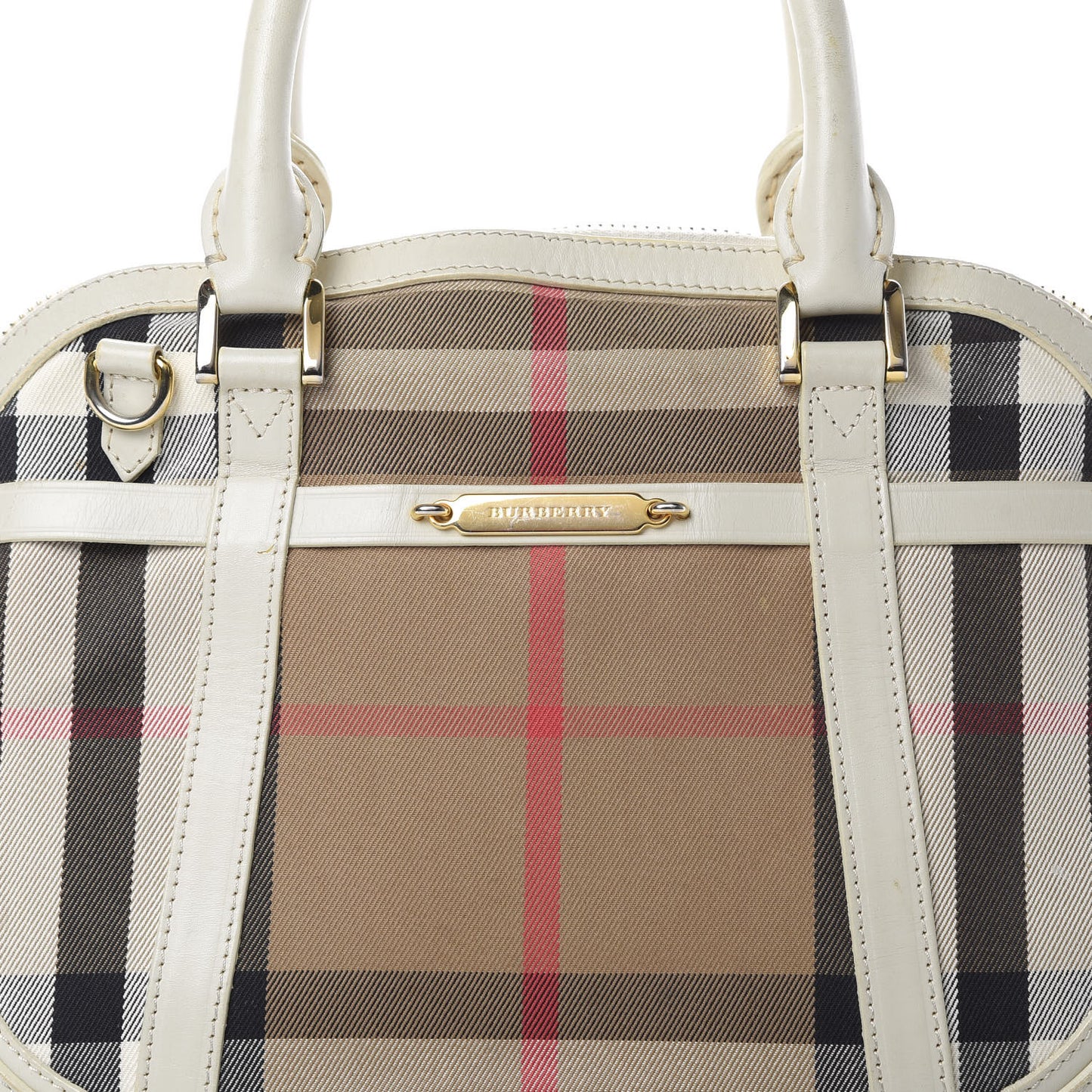 House Check Bridle Calfskin Small Orchard Bowling Bag White