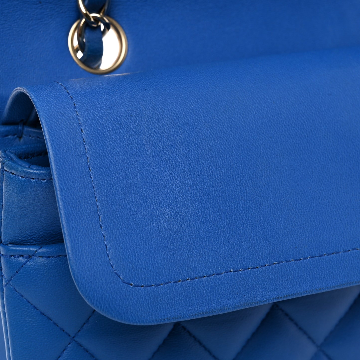 Lambskin Quilted Medium Double Flap Blue