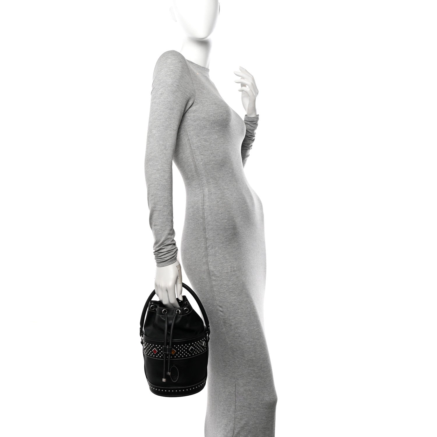 Saint Laurent Smooth Calfskin Studded Small Bahia Drawstring Bucket Bag Black Multicolor 2 of 10