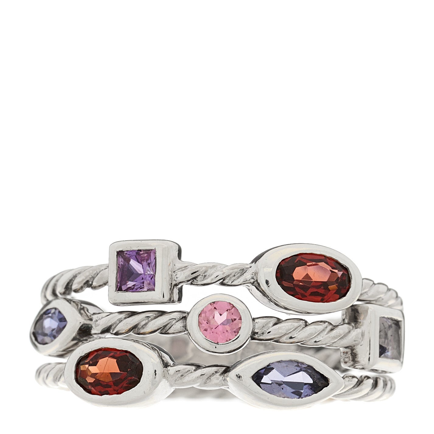 Sterling Silver Amethyst Iolite Tourmaline Confetti 3 Row Ring 54 7
