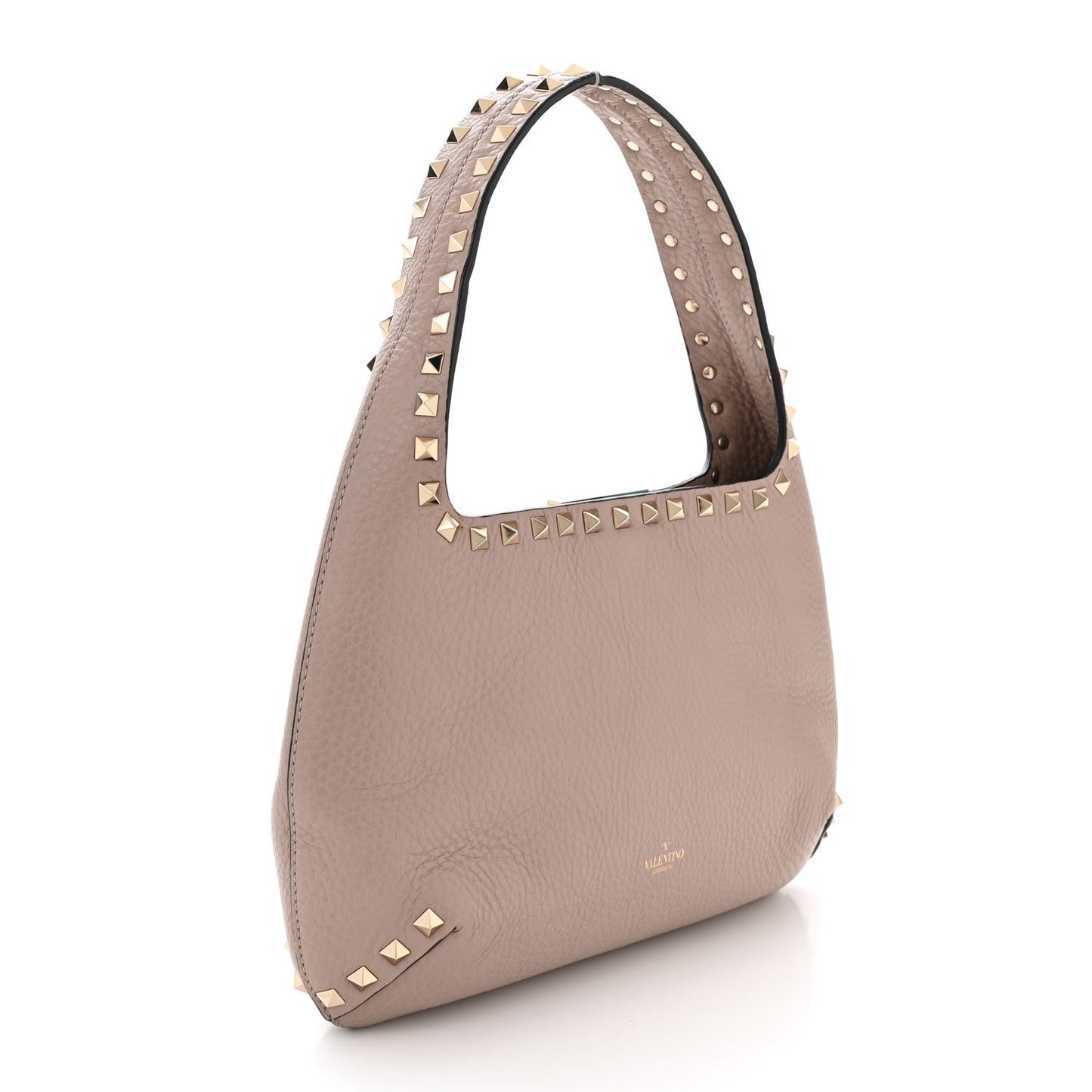 Pebbled Calfskin Small Rockstud Flip Lock Hobo Poudre