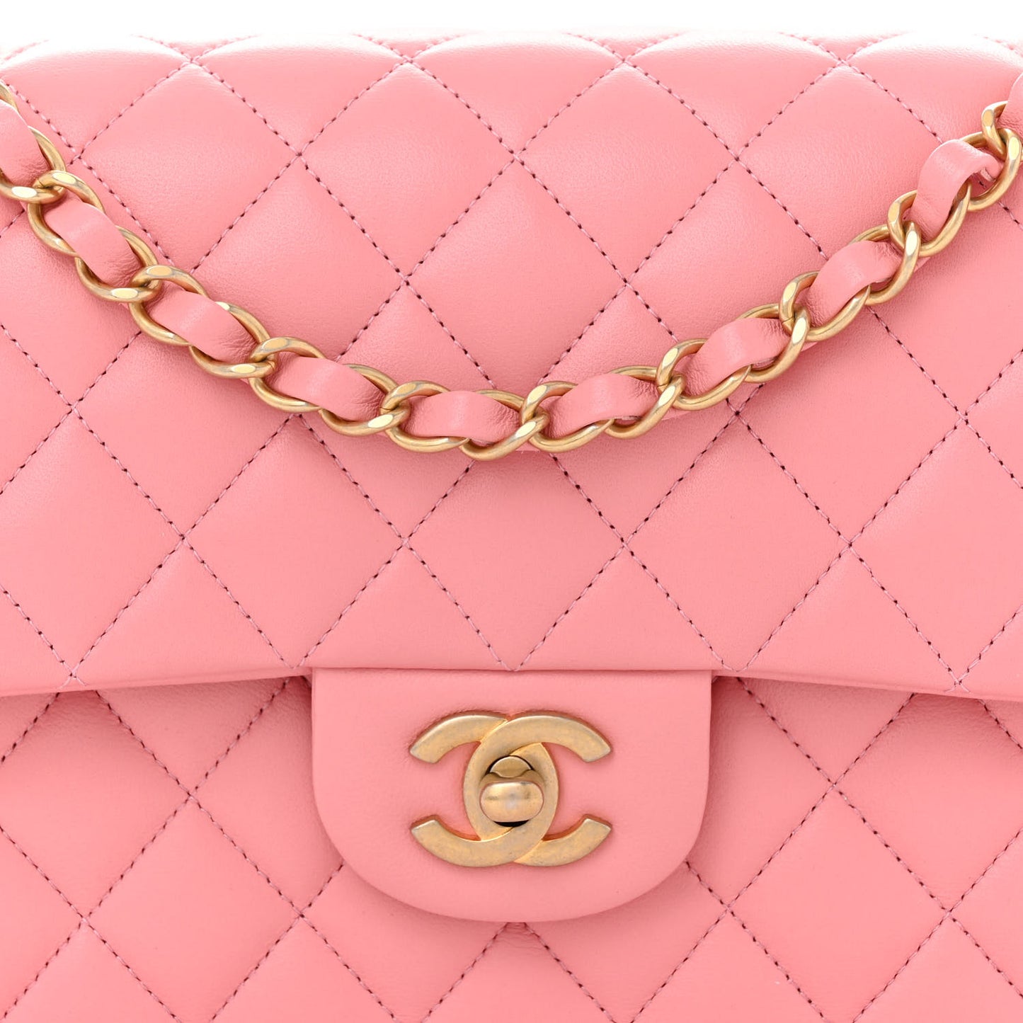 Lambskin Quilted Medium Double Flap Rose Pink