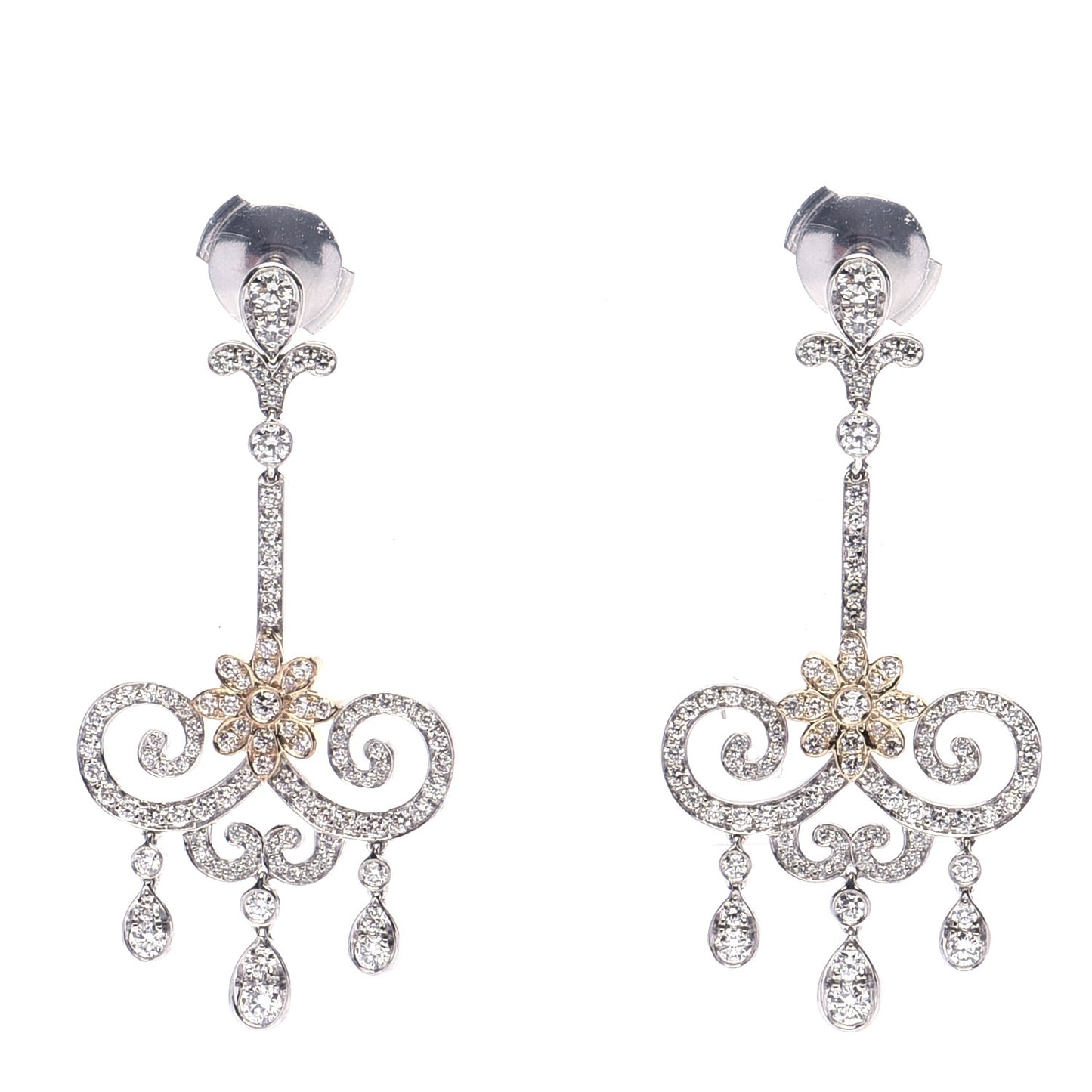 Platinum 18K Rose Gold Diamond Enchant Scroll Drop Earrings