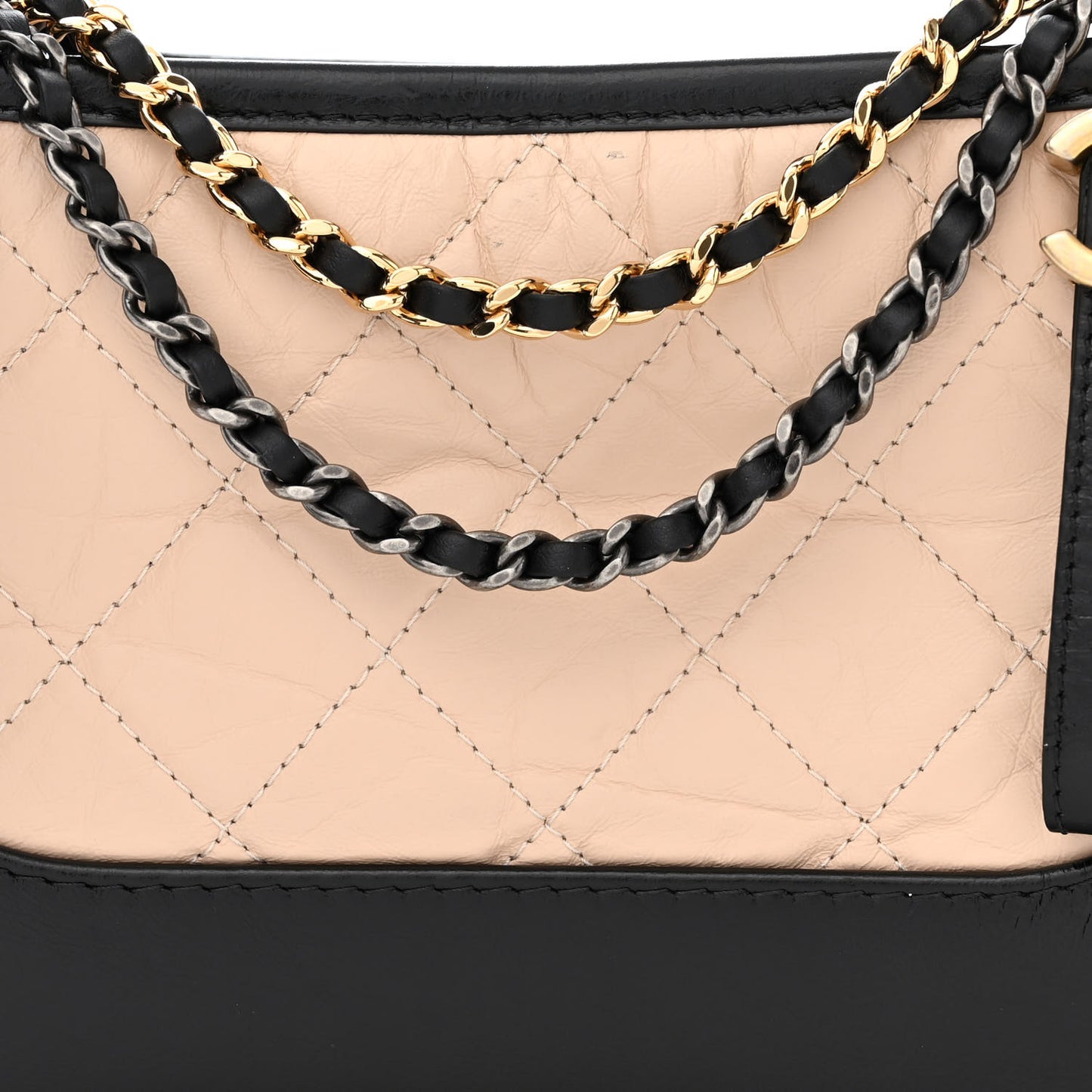 Aged Calfskin Quilted Small Gabrielle Hobo Beige Black