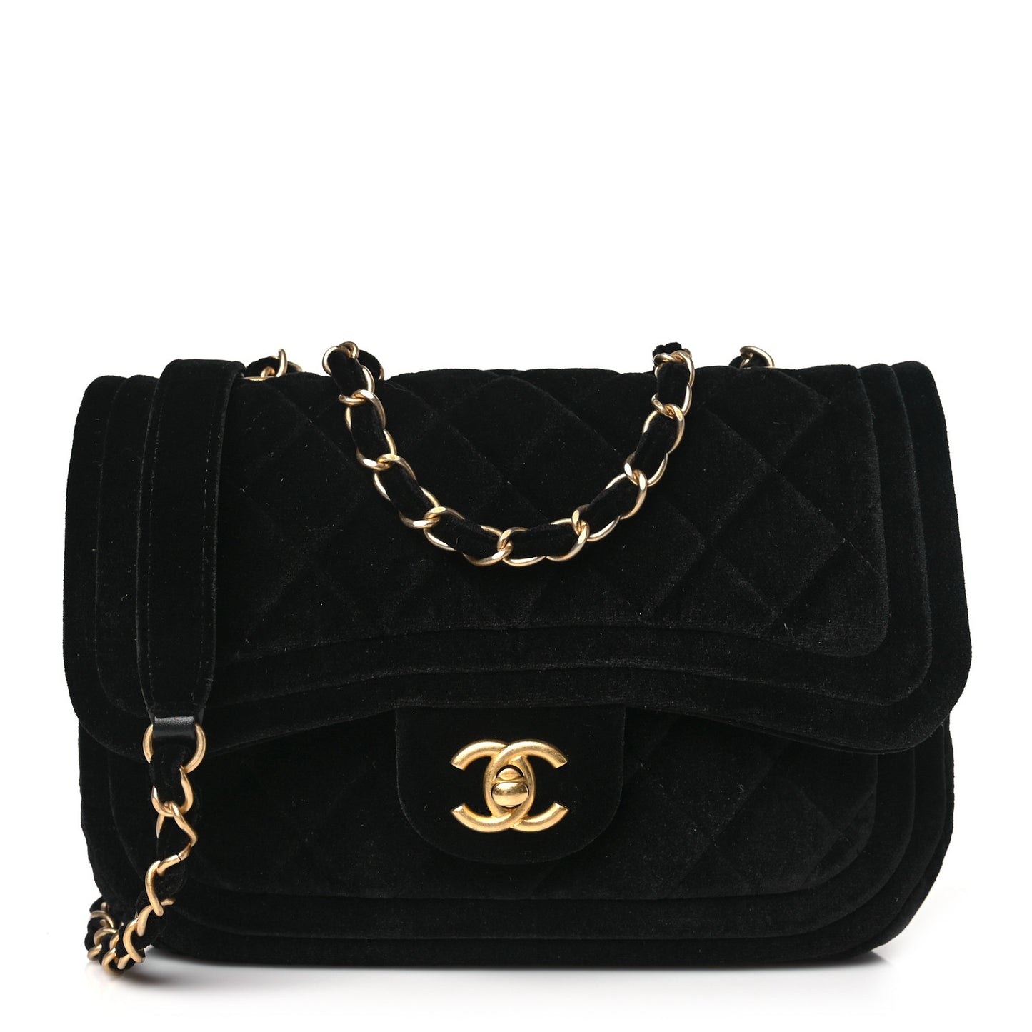 Velvet Quilted Double Frame Flap Black
