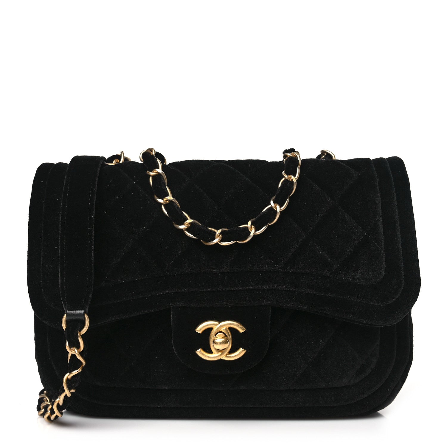 Chanel Velvet Quilted Double Frame Flap Black 1 of 10