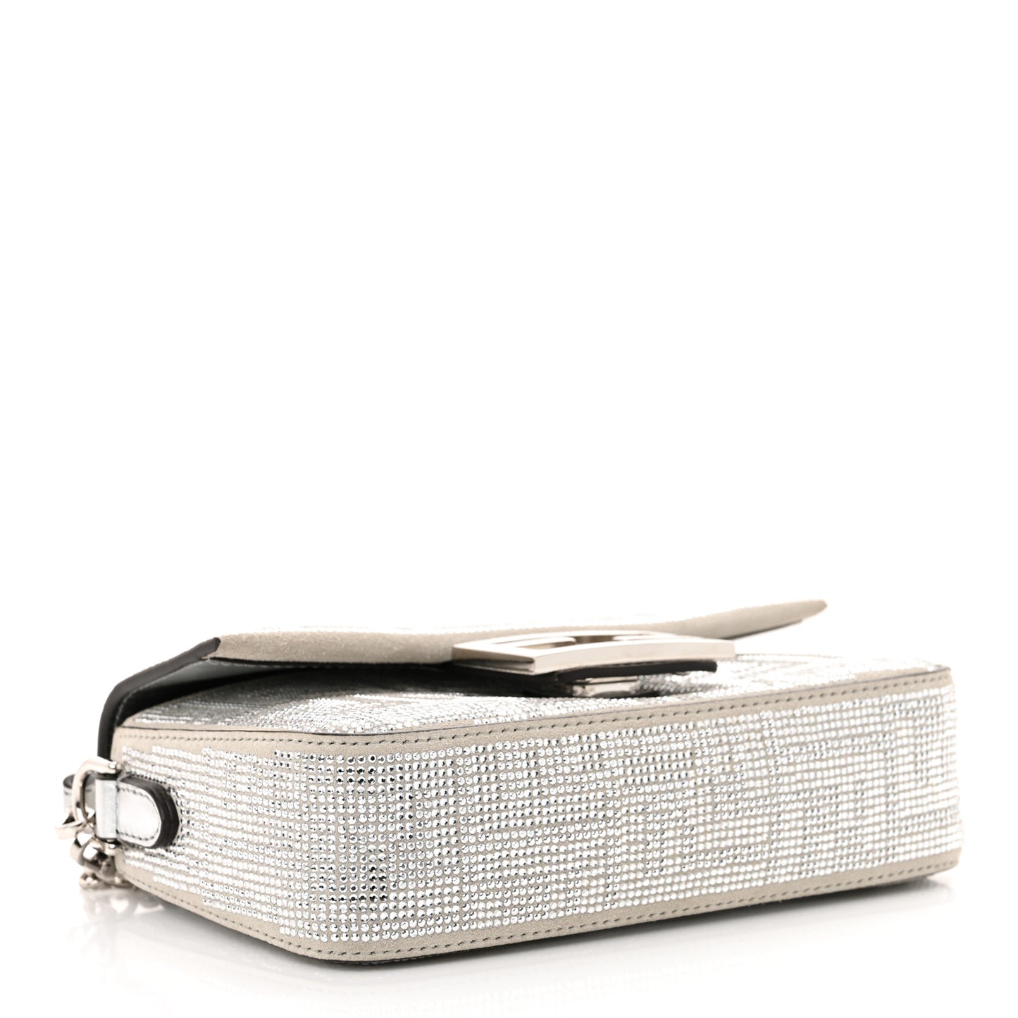 Crystal Vitello Laminato FF Mini Baguette Crystal Argento