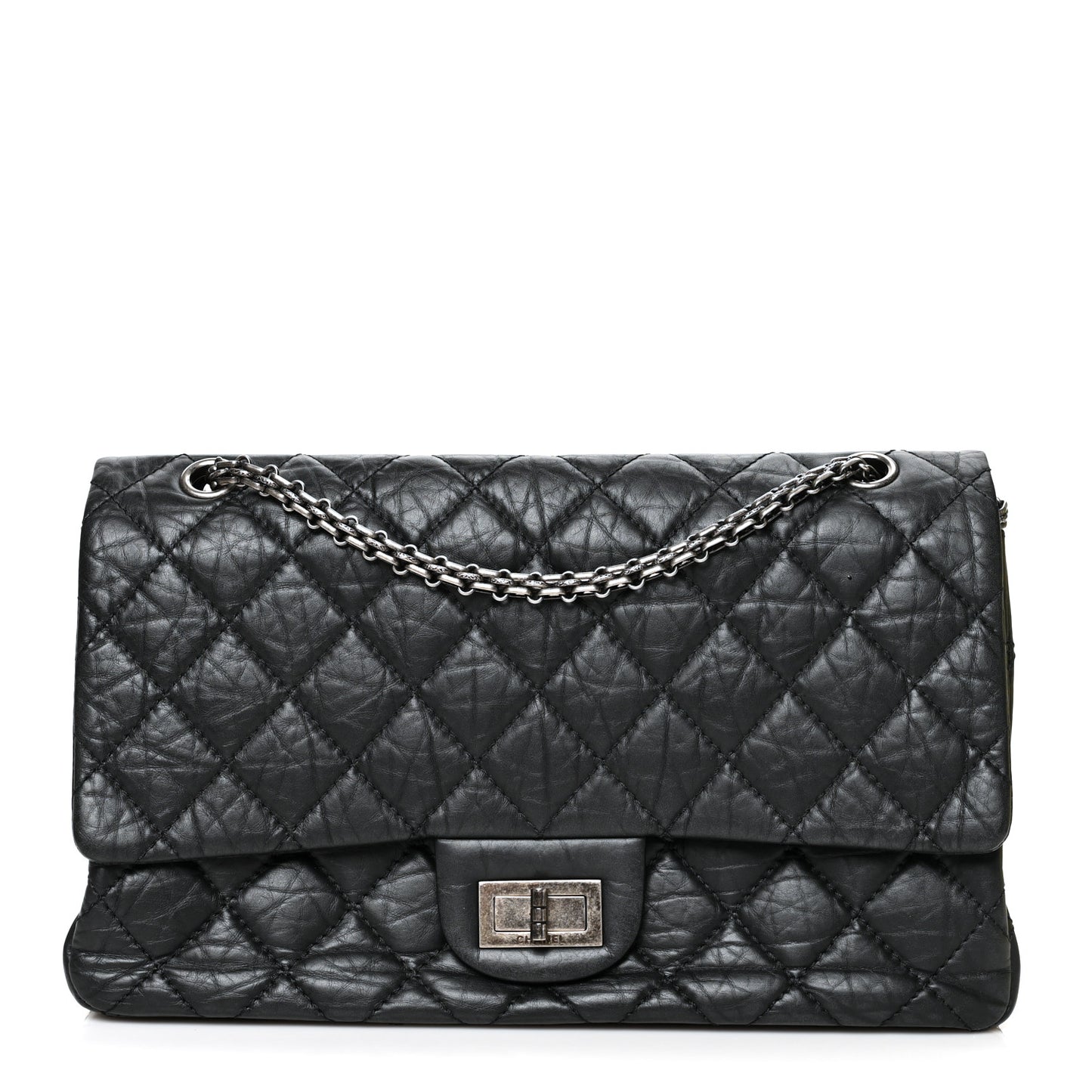 Aged Calfskin Quilted 2.55 Reissue 227 Flap Black