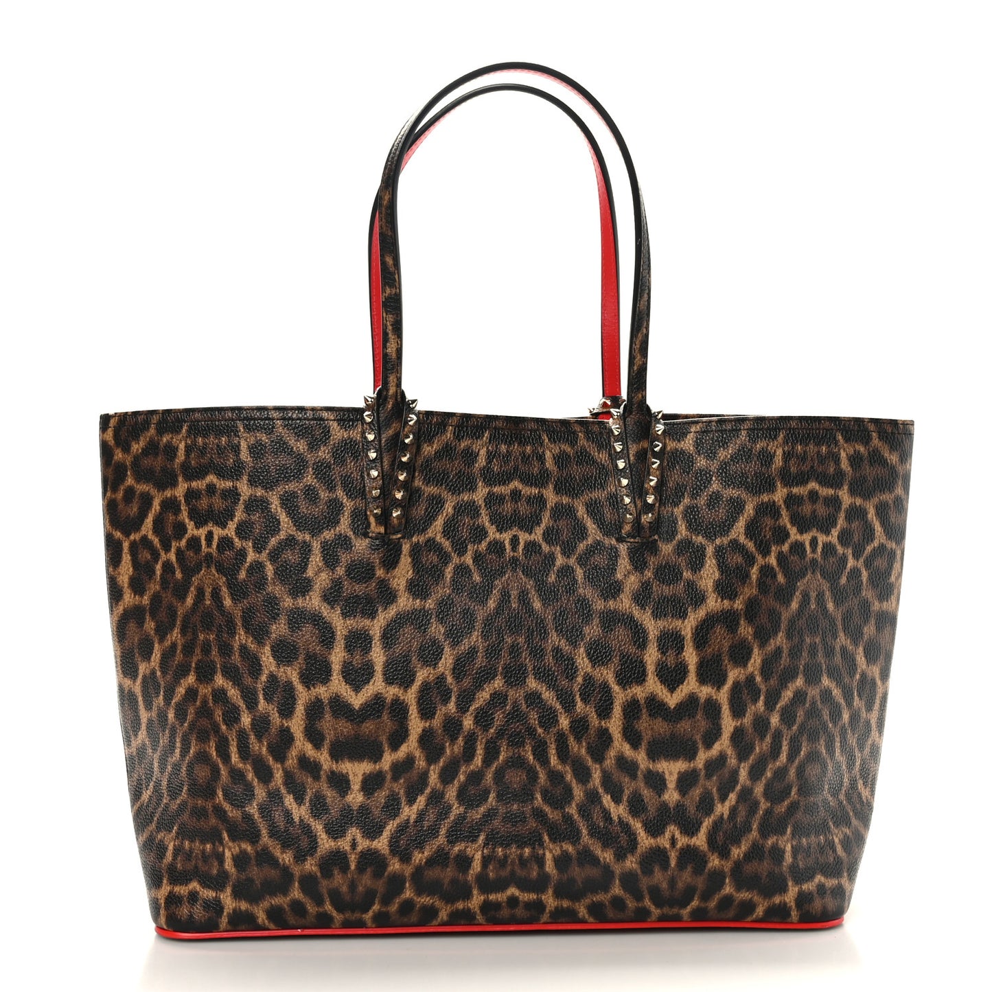 Calfskin Leopard Print Spikes East West Cabata Tote Brown
