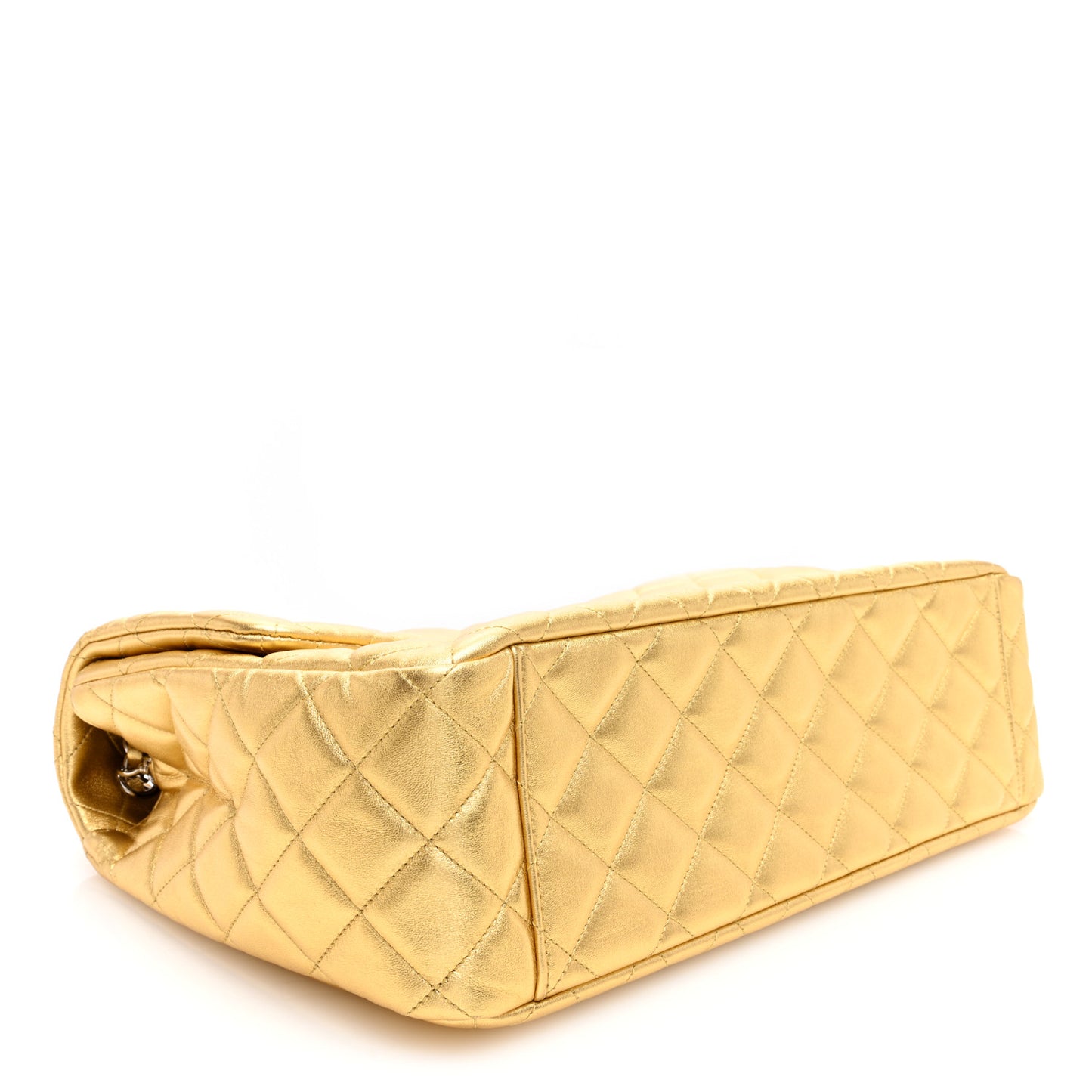 Metallic Lambskin Quilted XXL Travel Flap Bag Gold