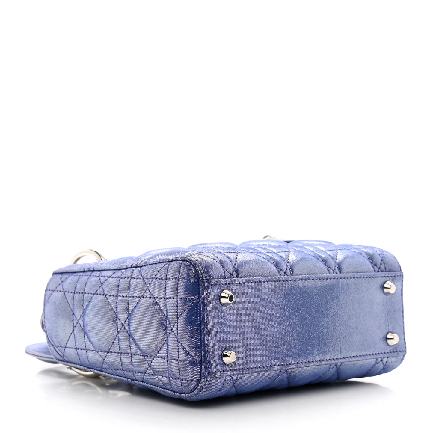 Metallic Lambskin Cannage Mini Lady Dior Dew Bleu