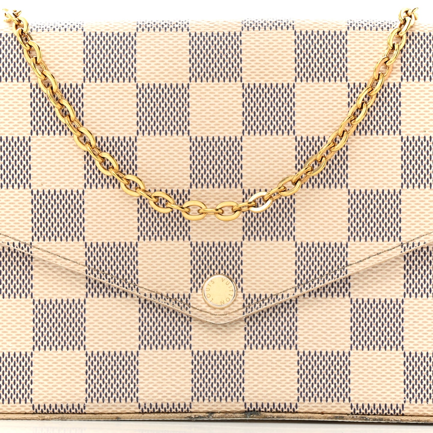 Damier Azur Pochette Felicie Chain Wallet Rose Ballerine