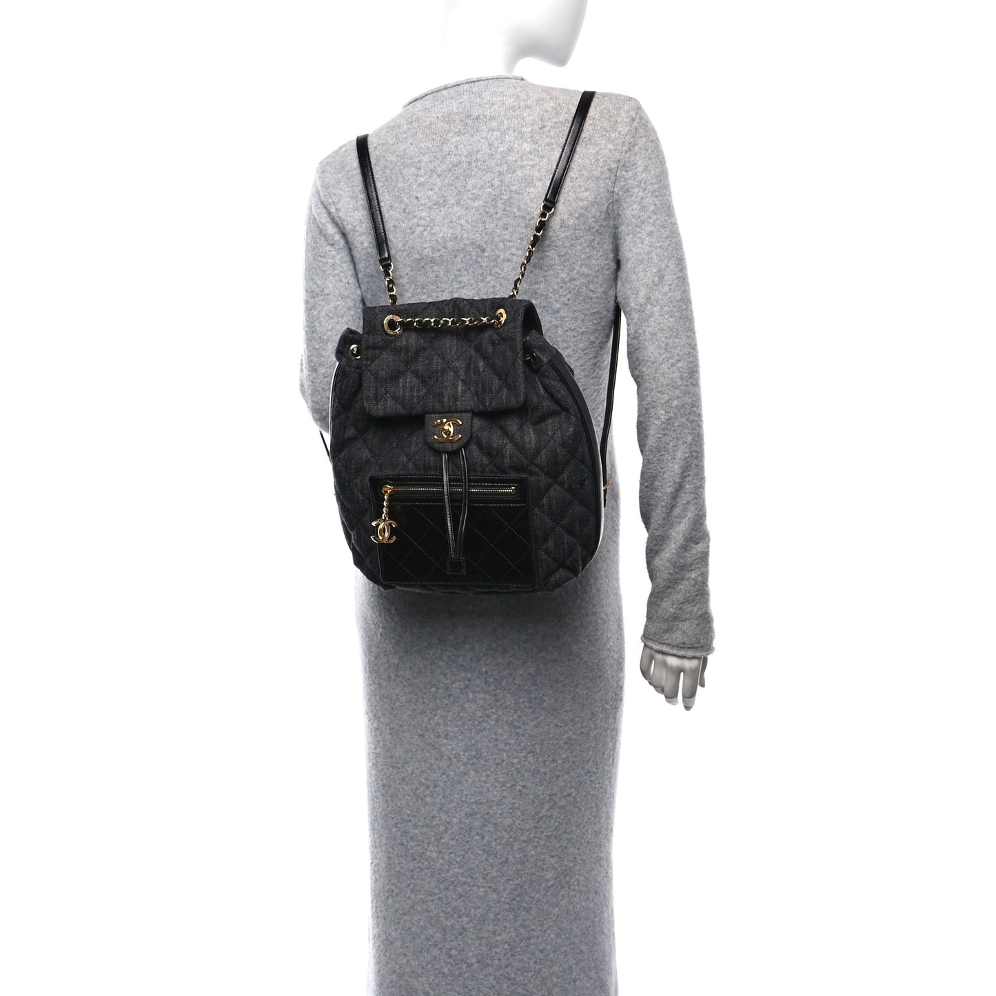 Denim Calfskin Quilted Backpack Black