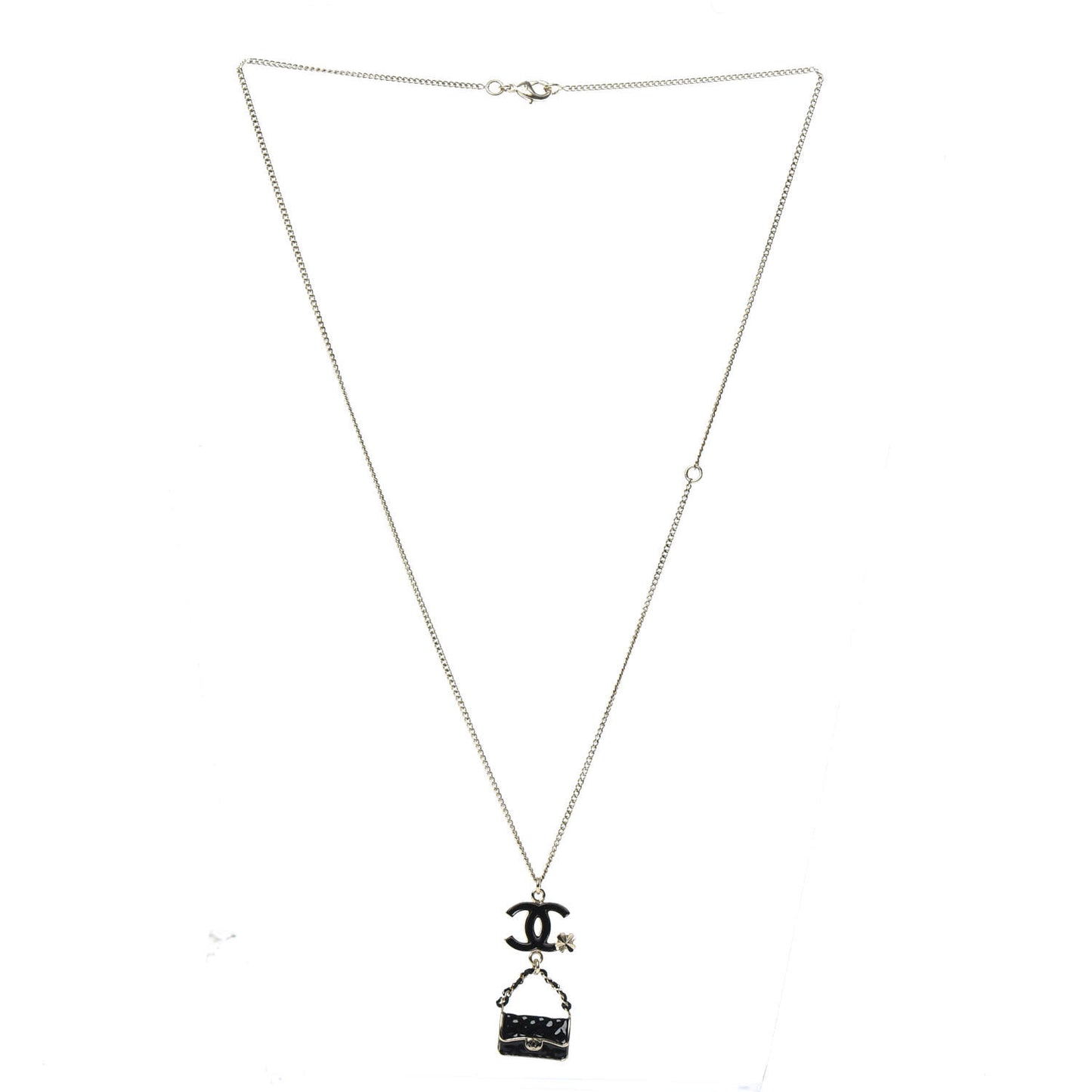 Enamel Charming Chic Classic Flap CC Charm Necklace Black