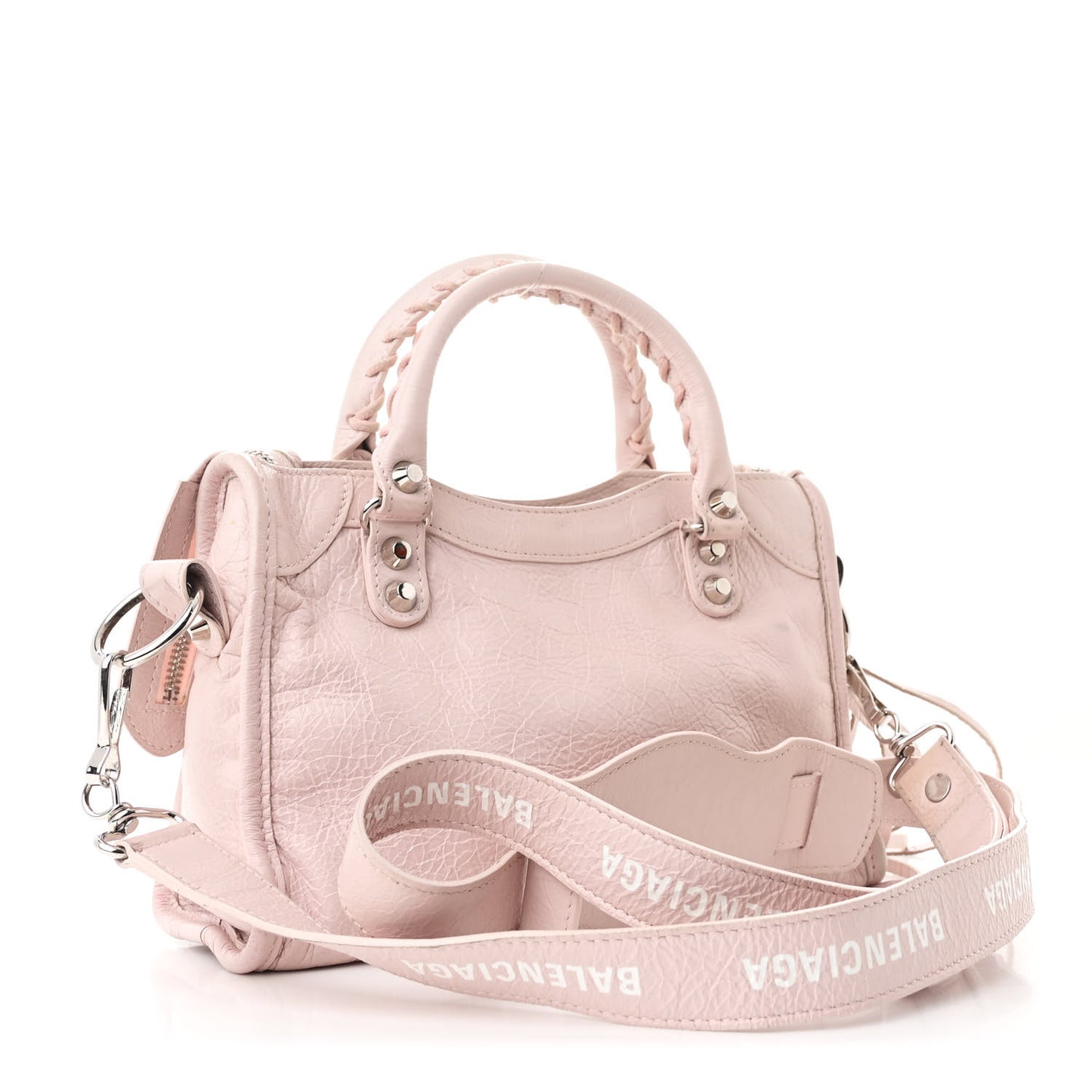 Agneau Classic Silver Hardware Mini City Logo Strap Light Rose White