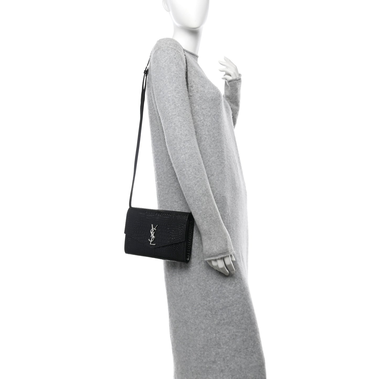 Calfskin Crocodile Embossed Monogram Uptown Crossbody Black