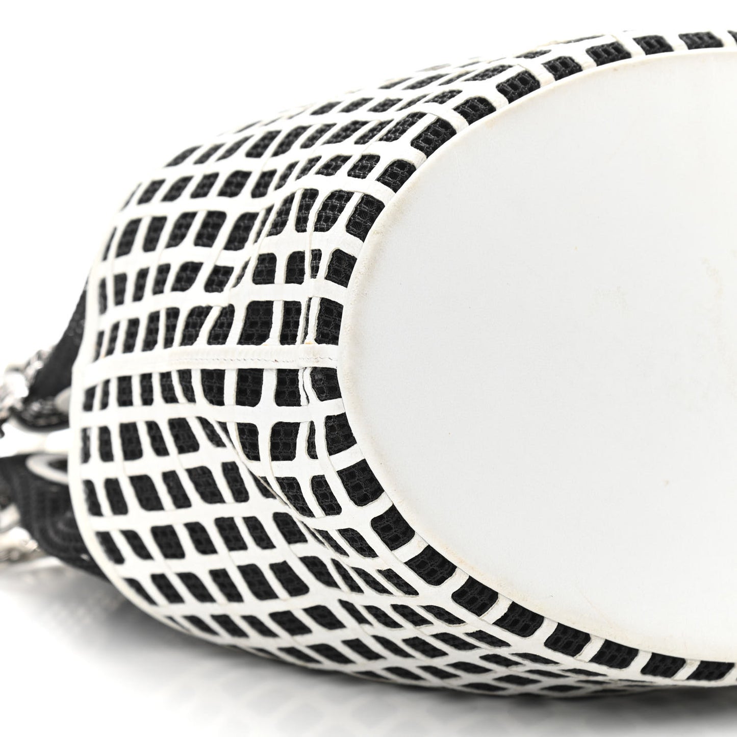 Calfskin Mesh Chain Bucket Bag Black White