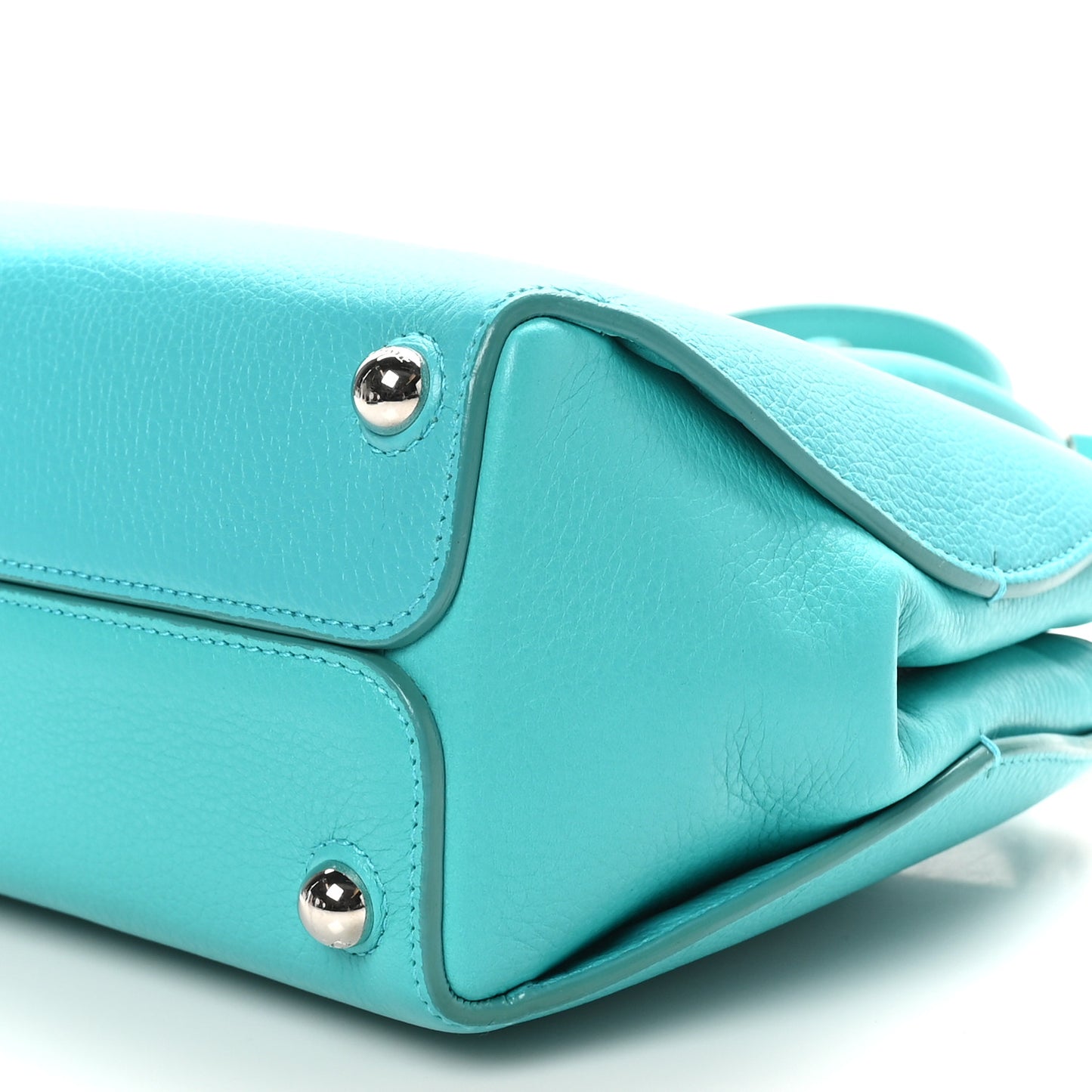 Grained Calfskin Small Open Bar Tote Turquoise