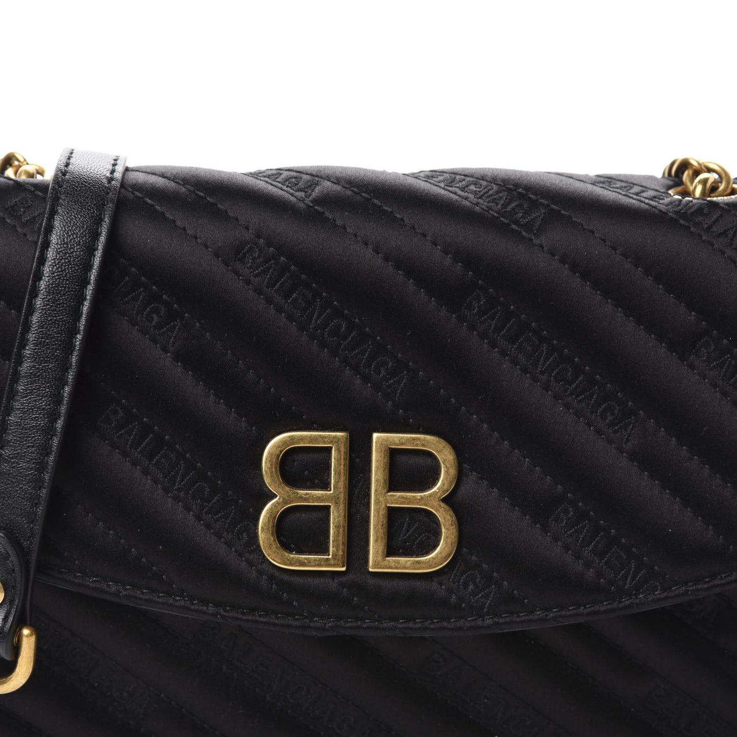 Satin Jacquard Logo Matelasse BB Chain Wallet Black