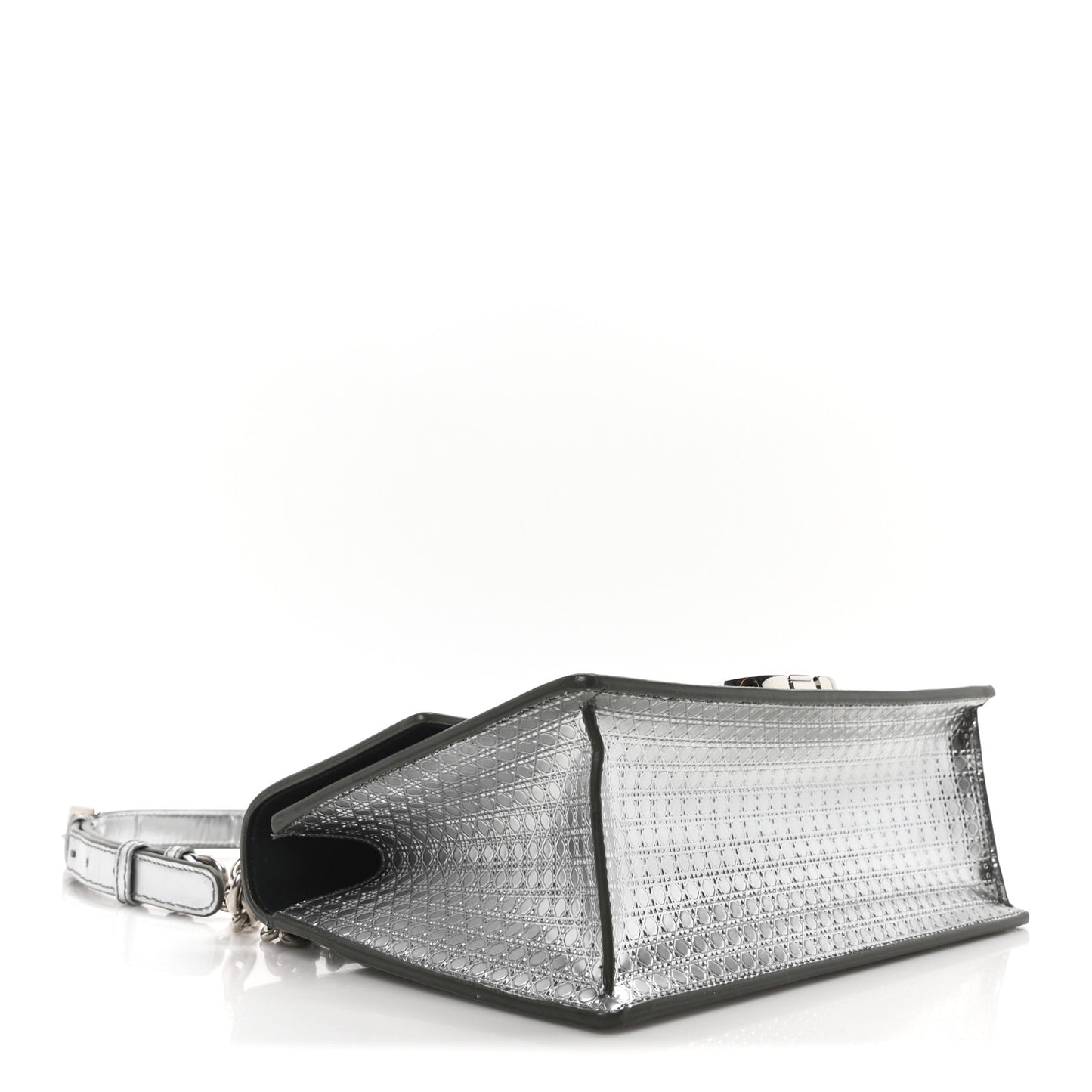 Metallic Patent Micro-Cannage 30 Montaigne Flap Bag Silver