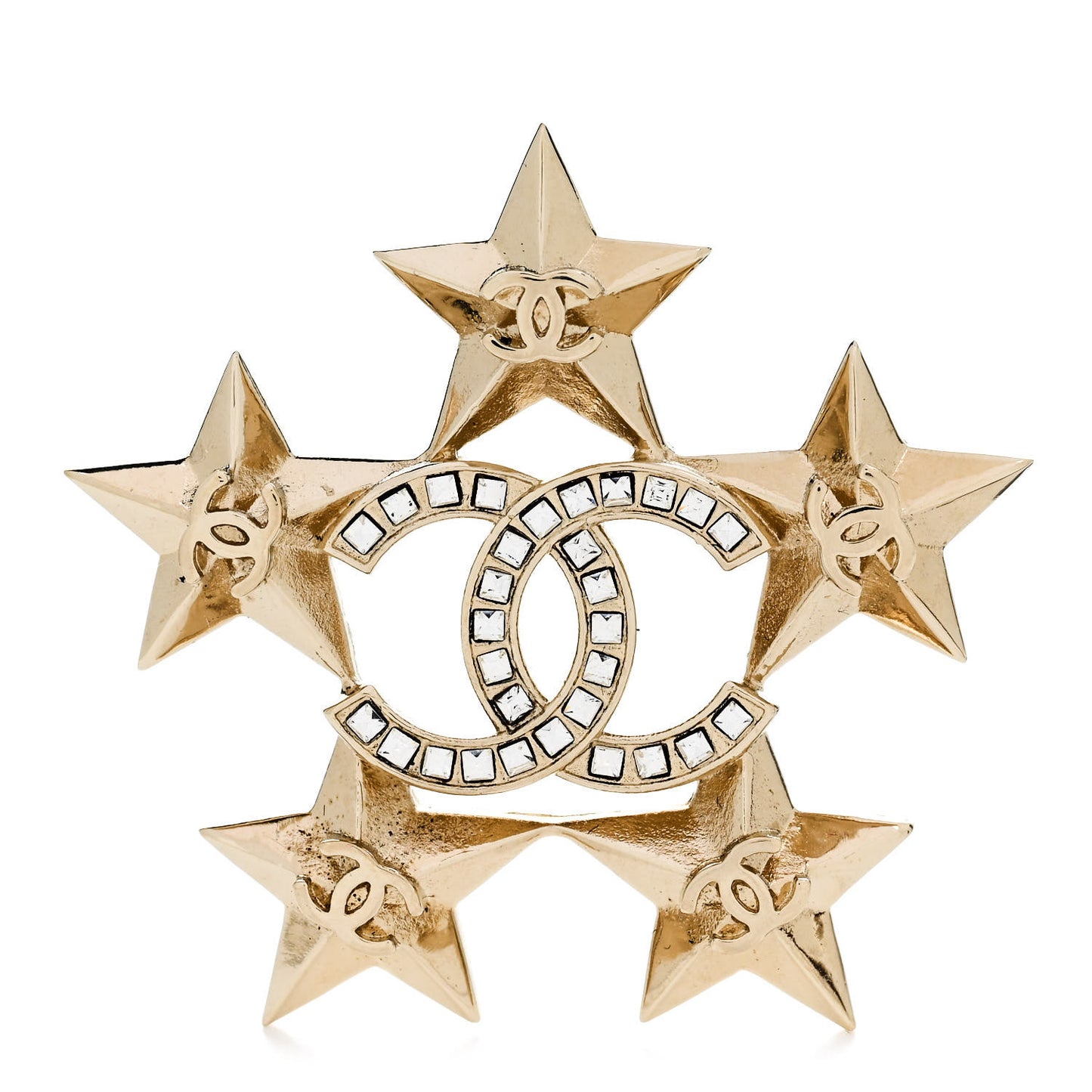 Baguette Crystal CC Star Brooch Gold