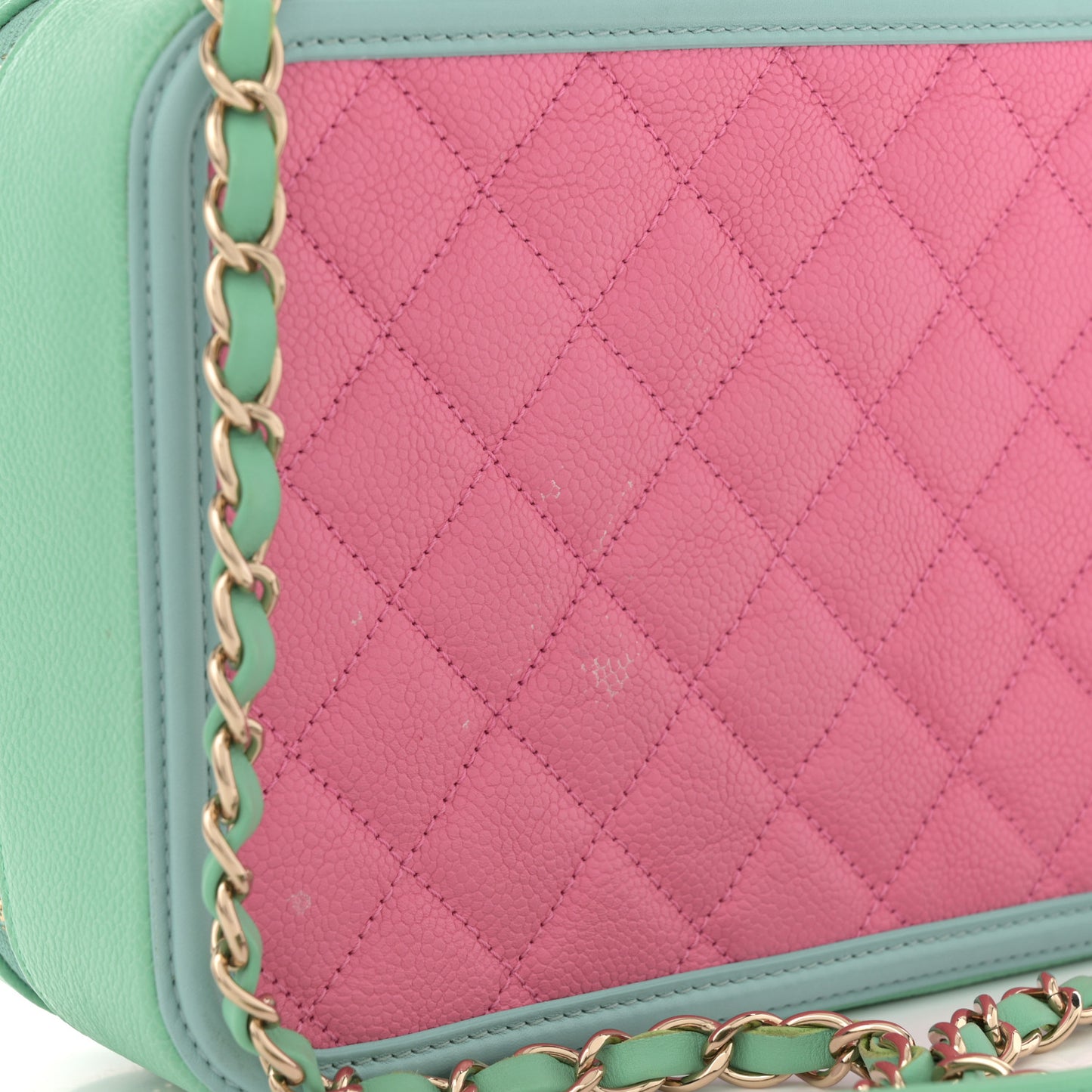 Caviar Quilted Medium CC Filigree Vanity Case Pink Green Blue
