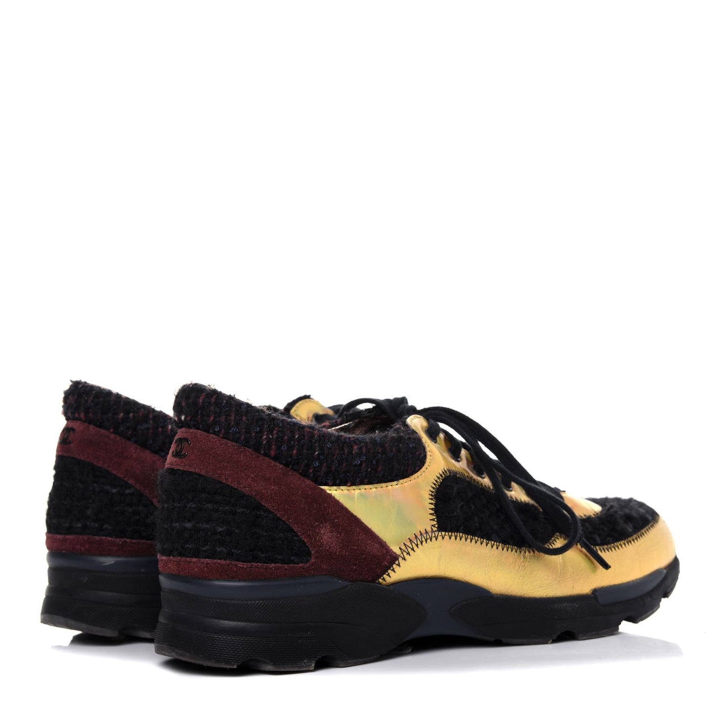 Tweed Suede Calfskin Runway Sneakers 37 Black Multicolor