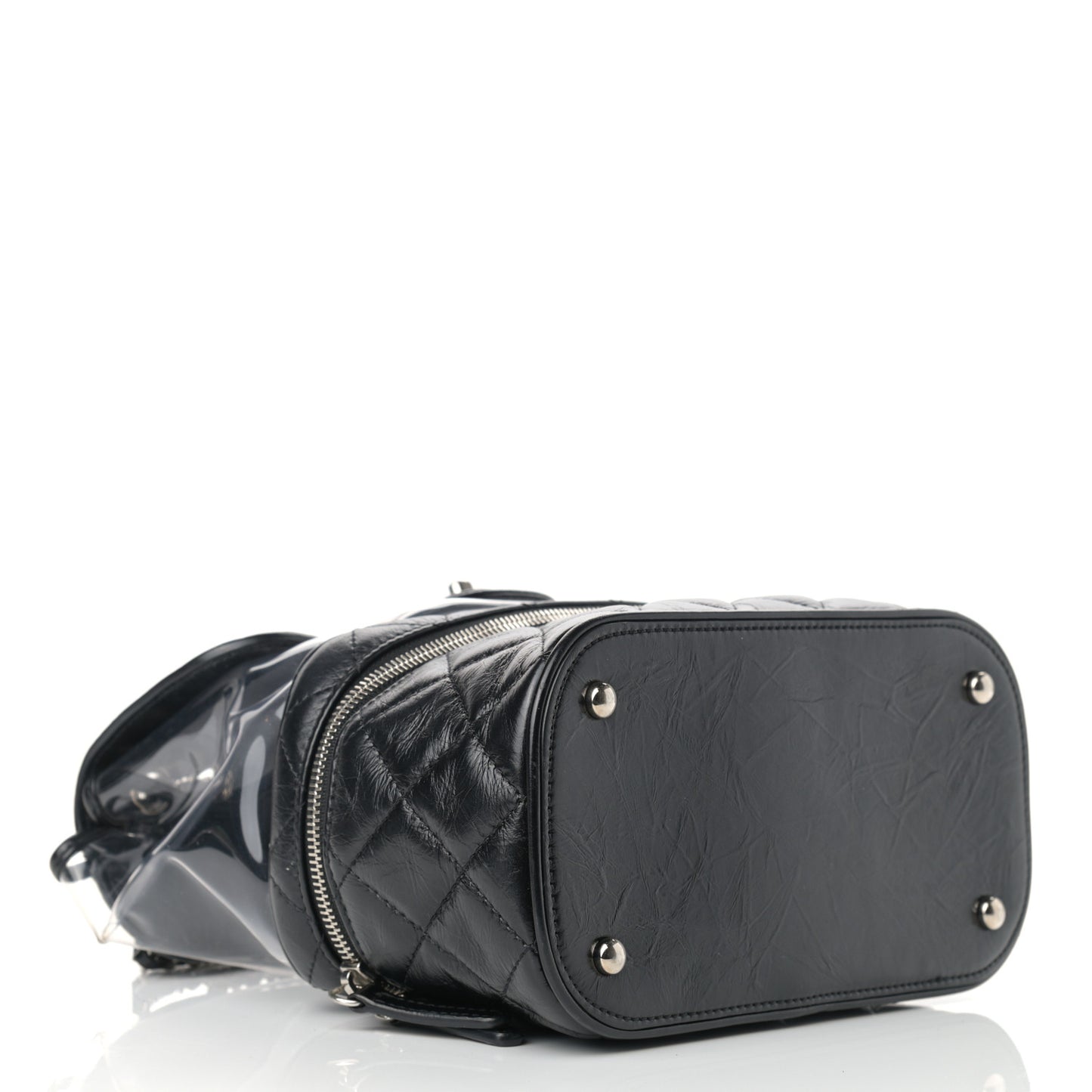 Crumpled Calfskin PVC Quilted Flap Black