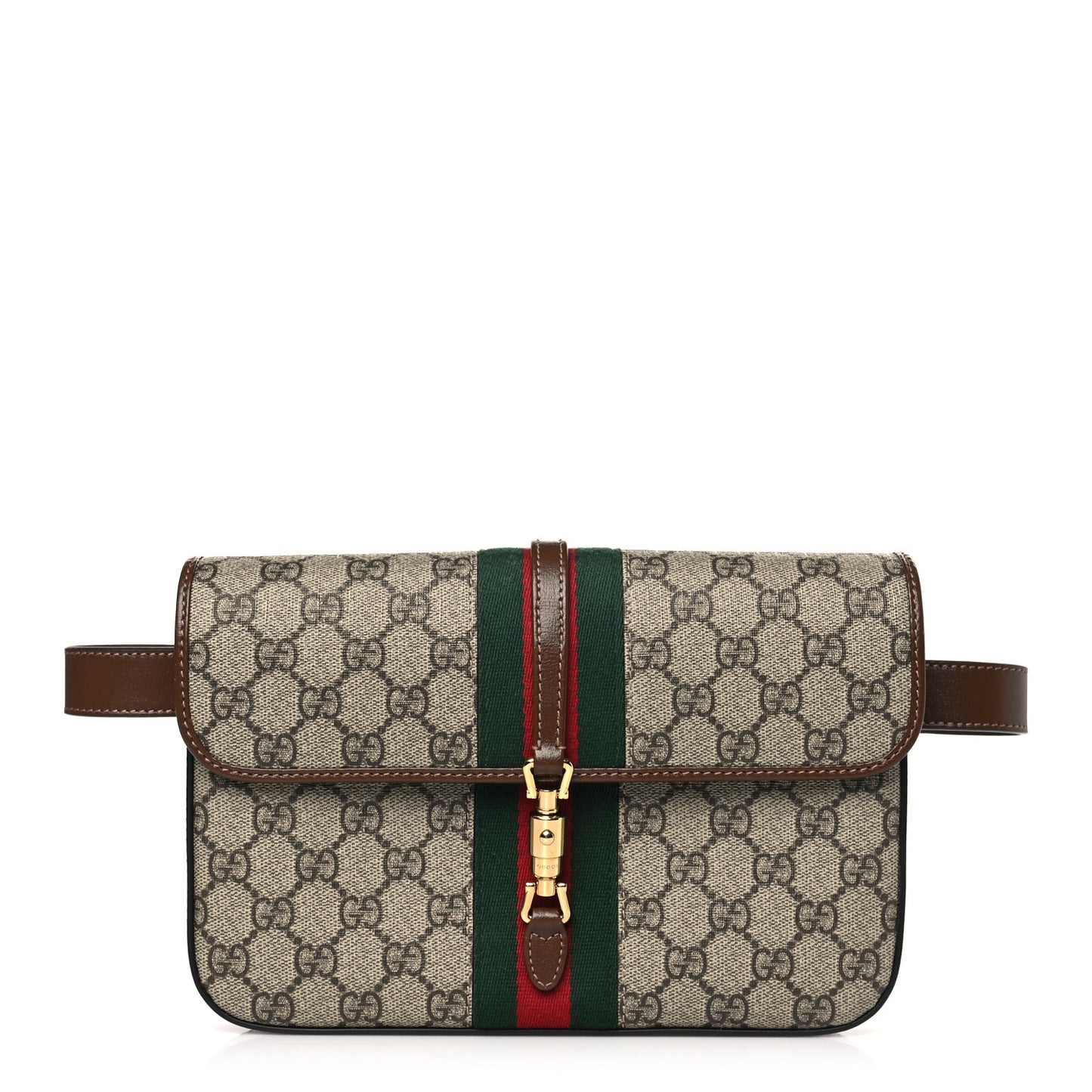 GG Supreme Monogram Azalea Calfskin Web Jackie 1961 Belt Bag 80 32 Beige Ebony Brown Sugar