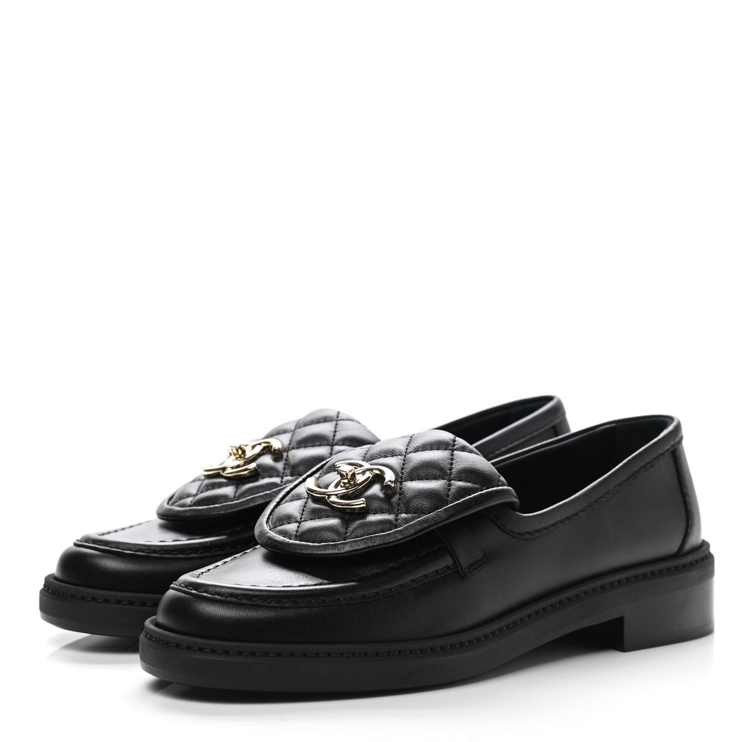 Lambskin Quilted CC Turnlock Loafers 35.5 Black