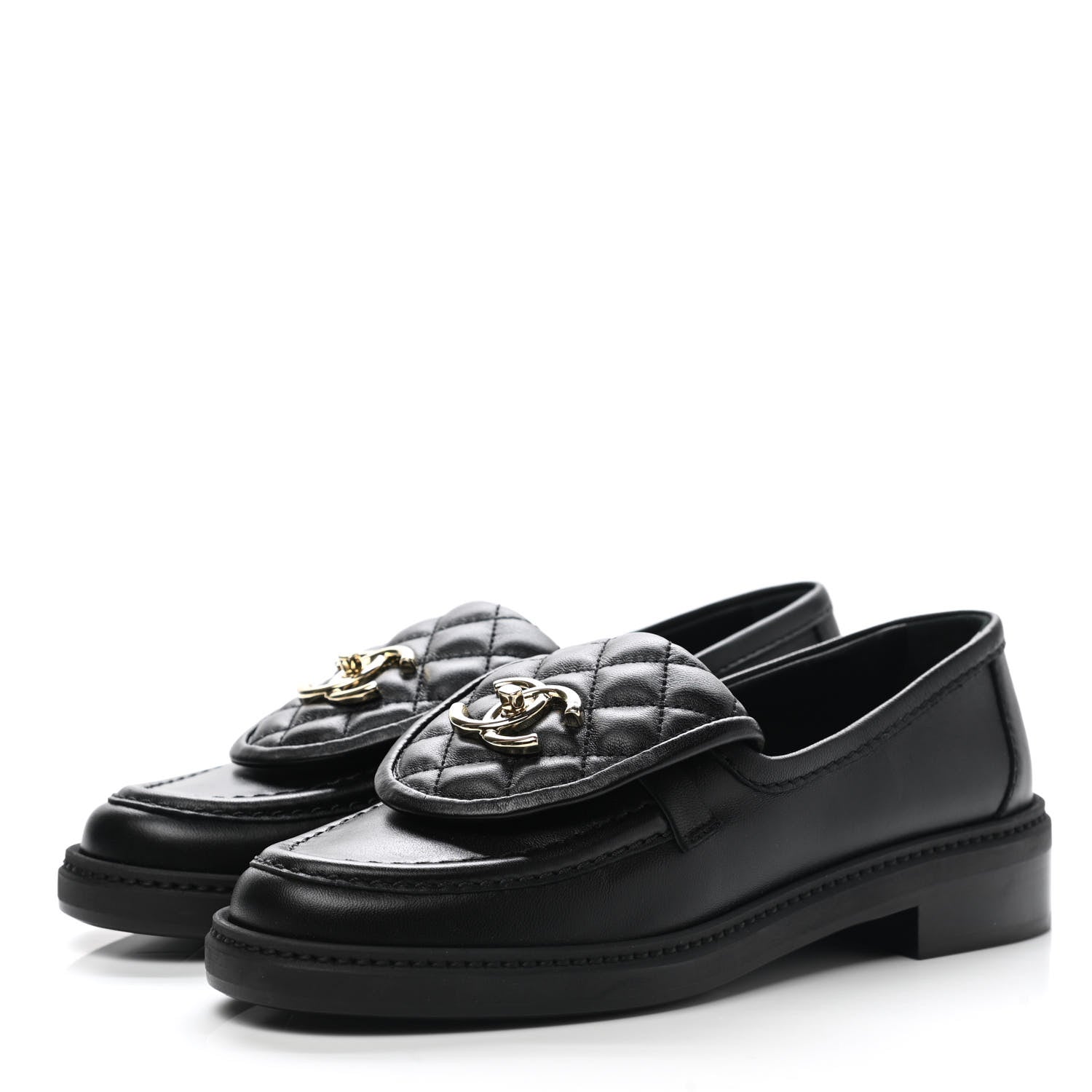 Chanel Lambskin Quilted CC Turnlock Loafers 35.5 Black 3 of 9