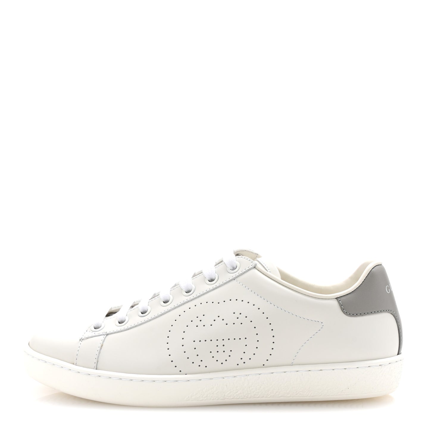 Calfskin Interlocking G Perforated Womens Ace Sneakers 37 White Grey Sky