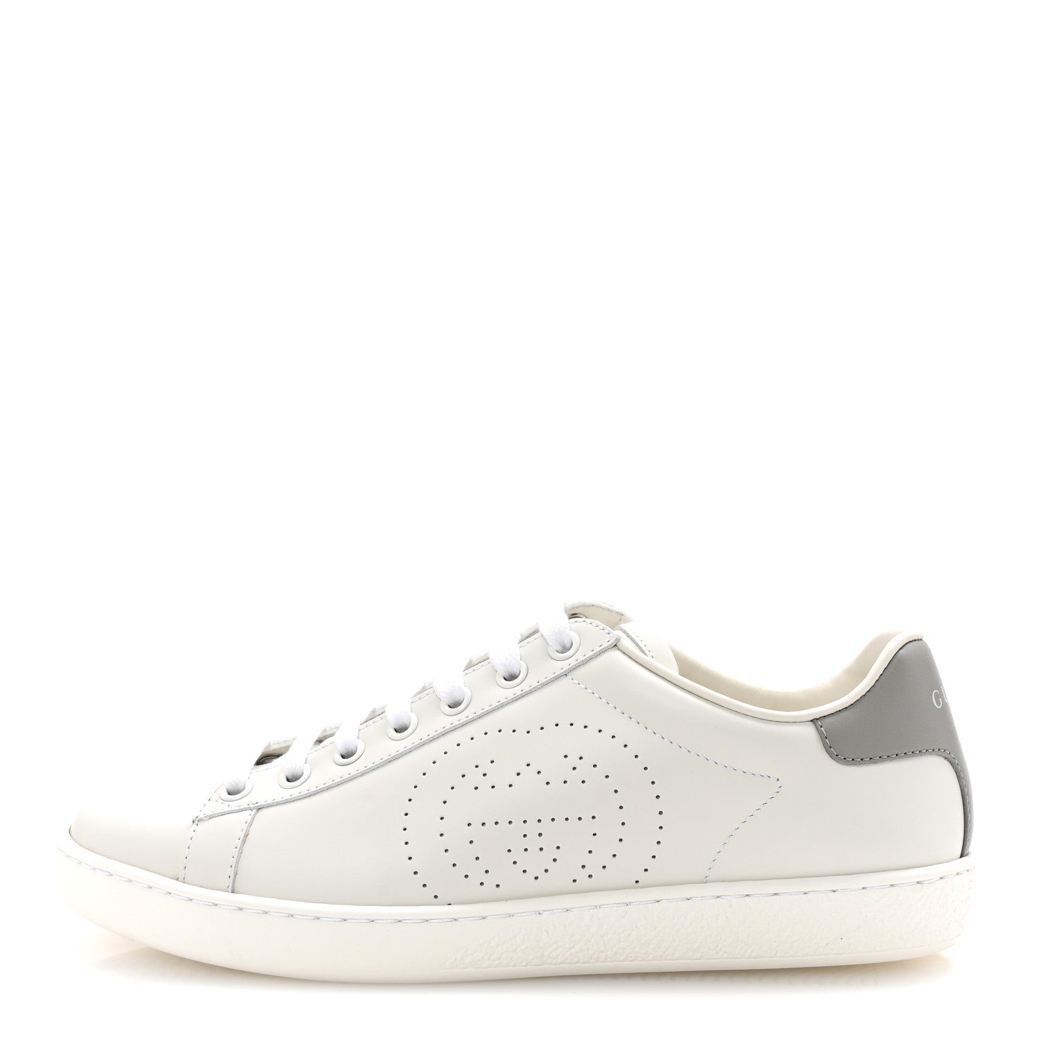 Gucci Calfskin Interlocking G Perforated Womens Ace Sneakers 37 White Grey Sky 1 of 10
