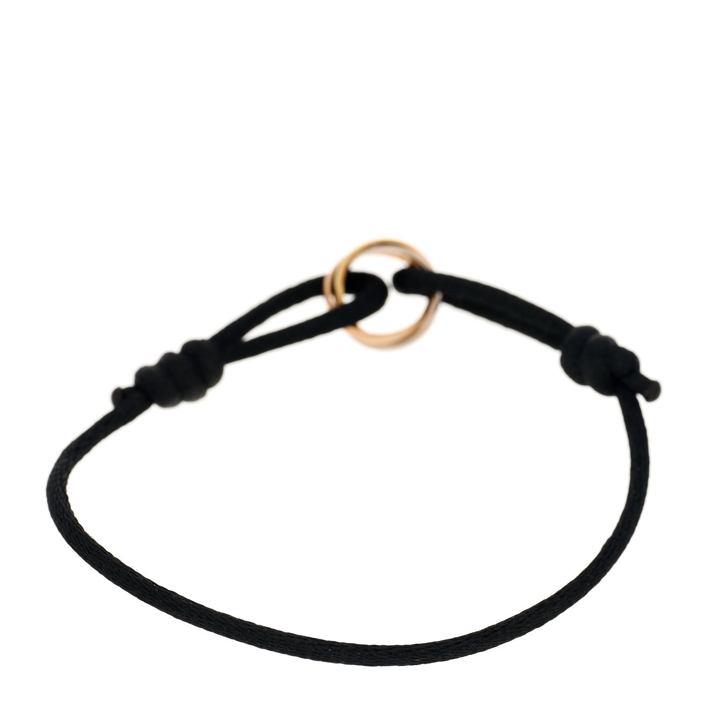 18K Pink Yellow White Gold Trinity Adjustable Cord Bracelet Black