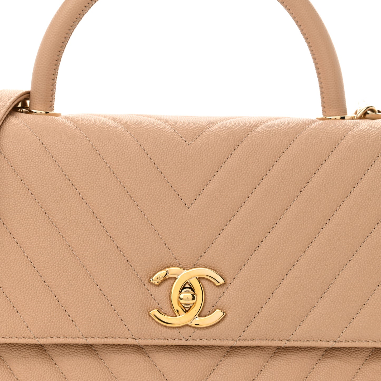 Caviar Chevron Quilted Small Coco Handle Flap Beige