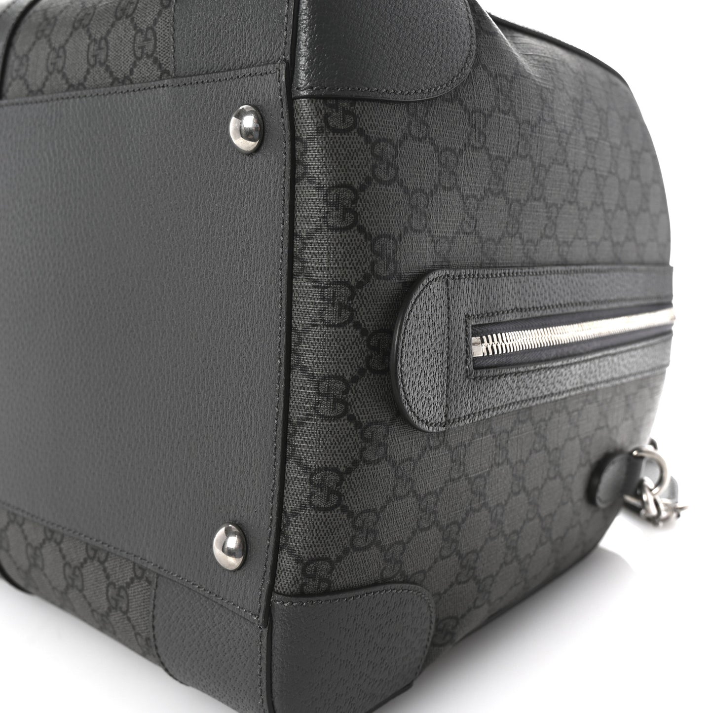 GG Supreme Monogram Textured Dollar Calfskin Large Savoy Duffle Bag Grey Black Graphite Grey