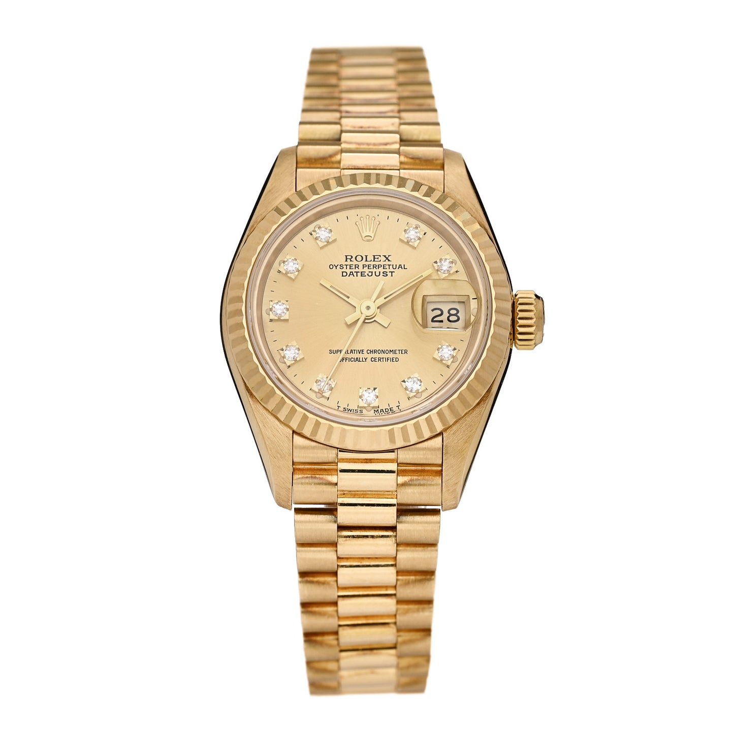 18K Yellow Gold Diamond 26mm Datejust President Watch Champagne 69178