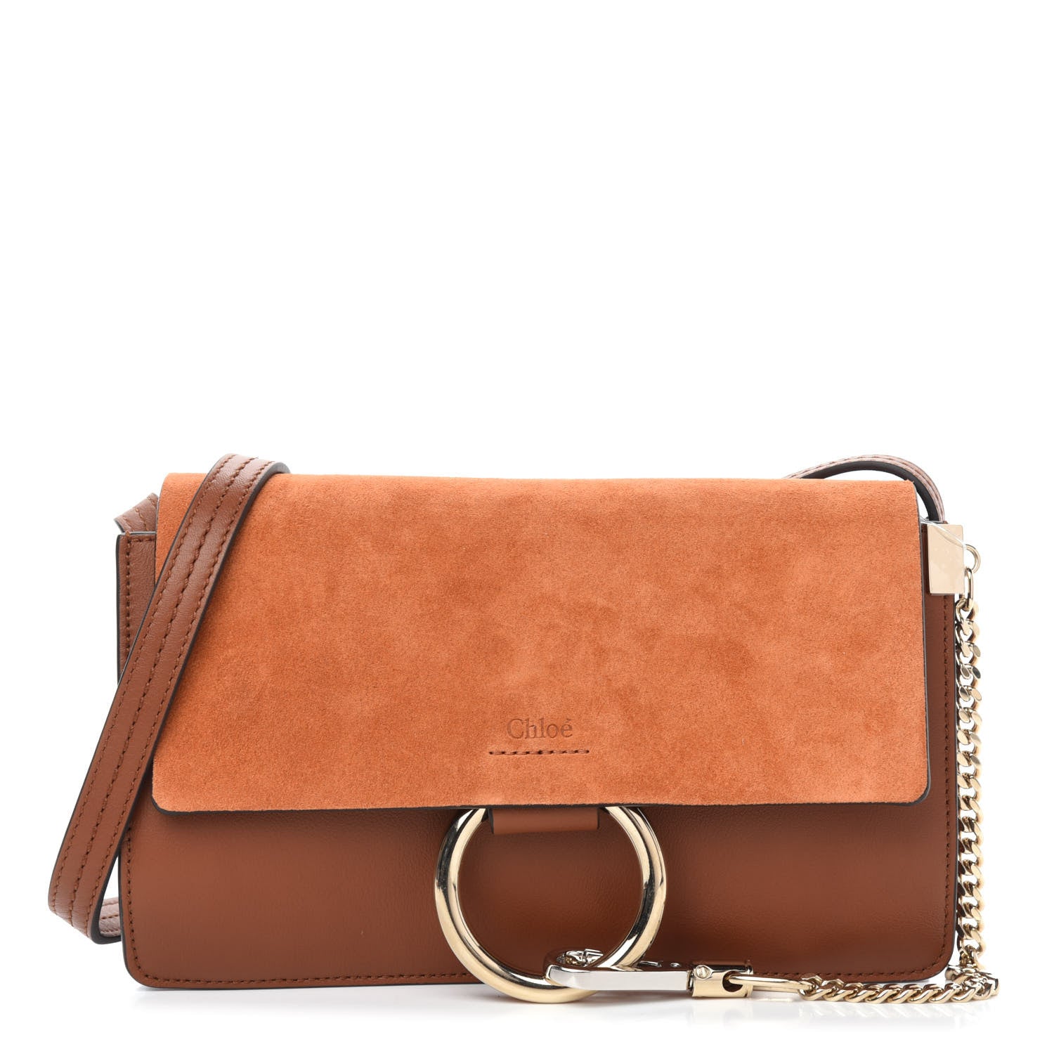 Chloe Suede Calfskin Small Faye Shoulder Bag Tobacco 1 of 10