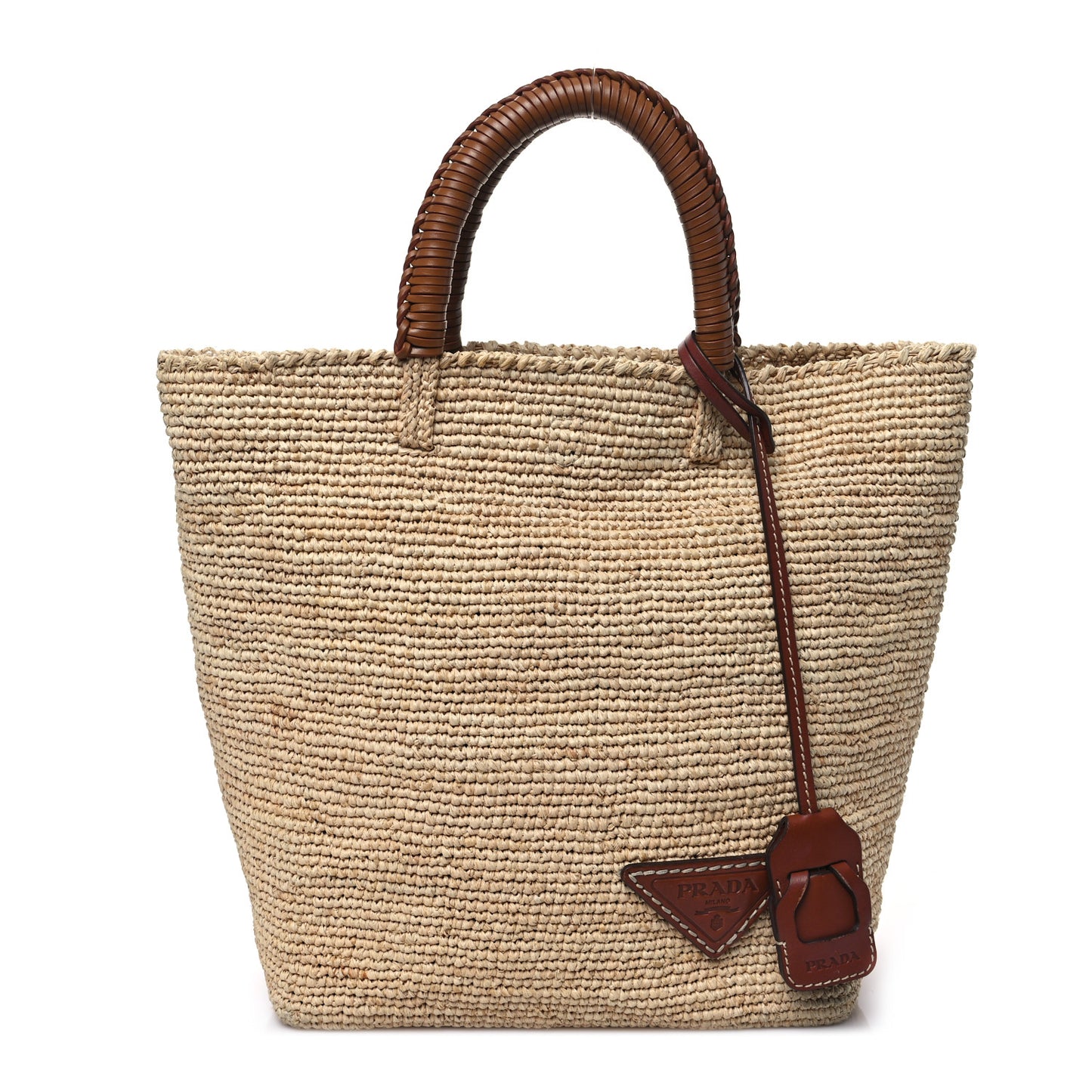 Paglia Vitello Woven Top Handle Tote Naturale Cognac