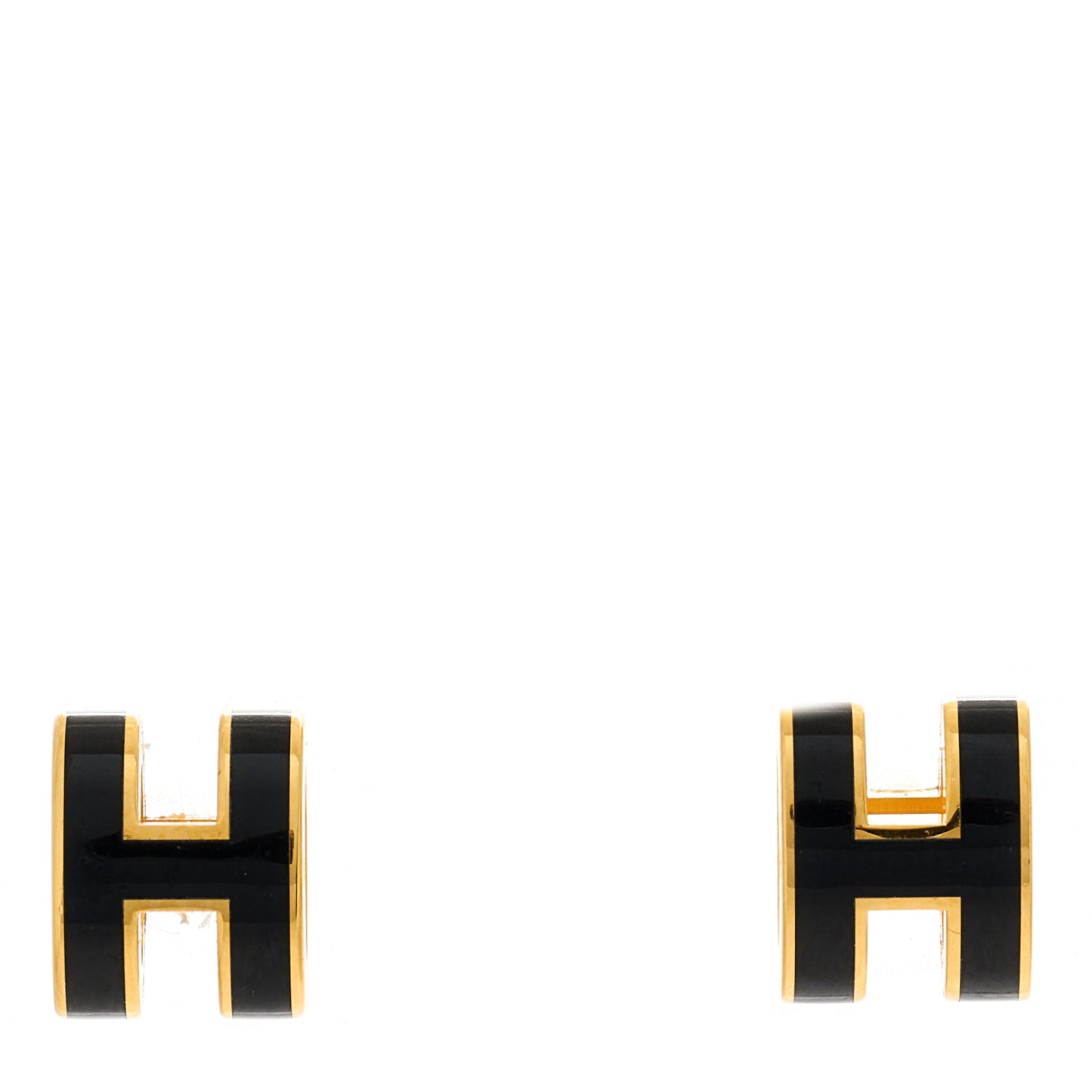 Gold Lacquered Mini Pop H Earrings Black