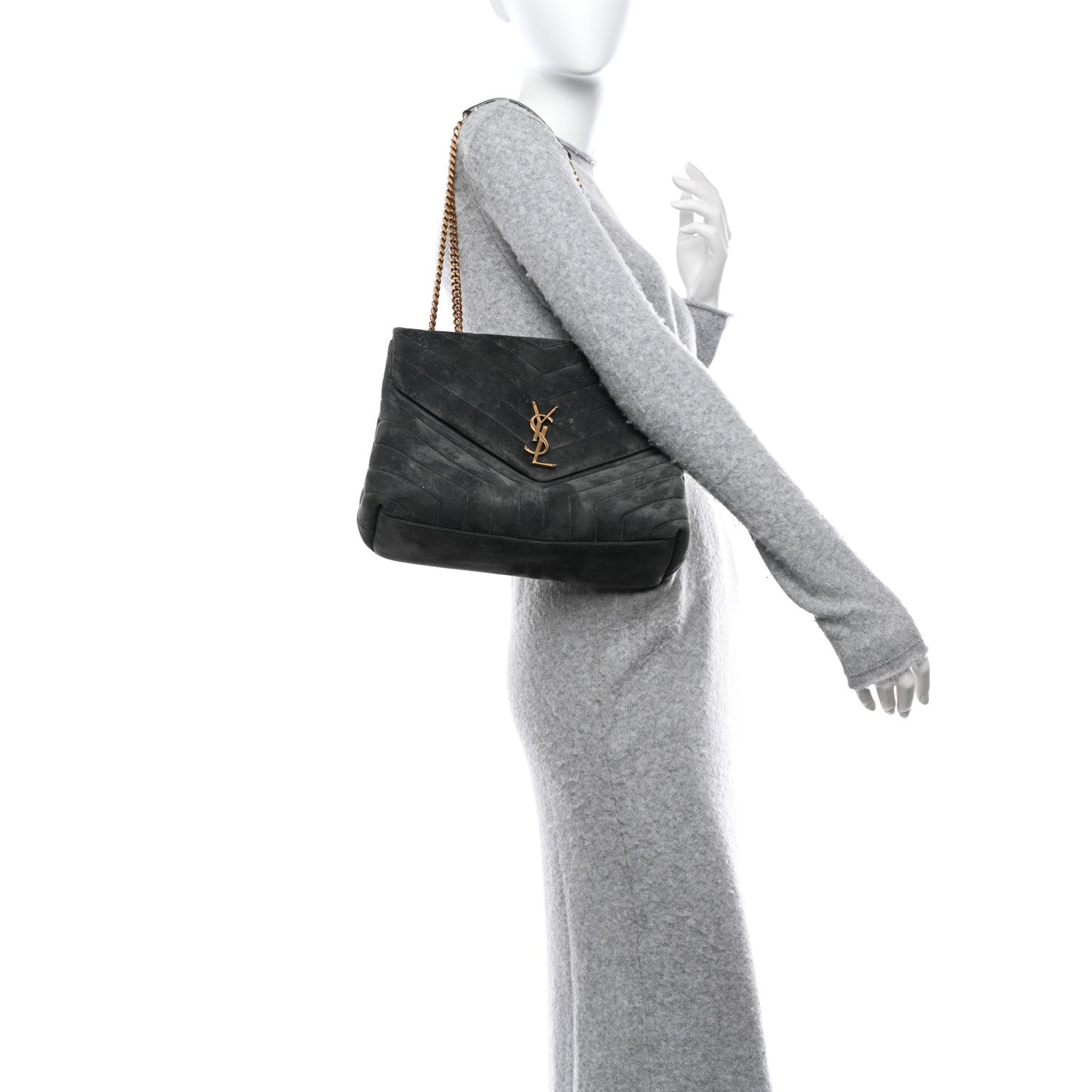 Saint Laurent Suede Y Quilted Monogram Medium Loulou Chain Satchel Storm 2 of 10