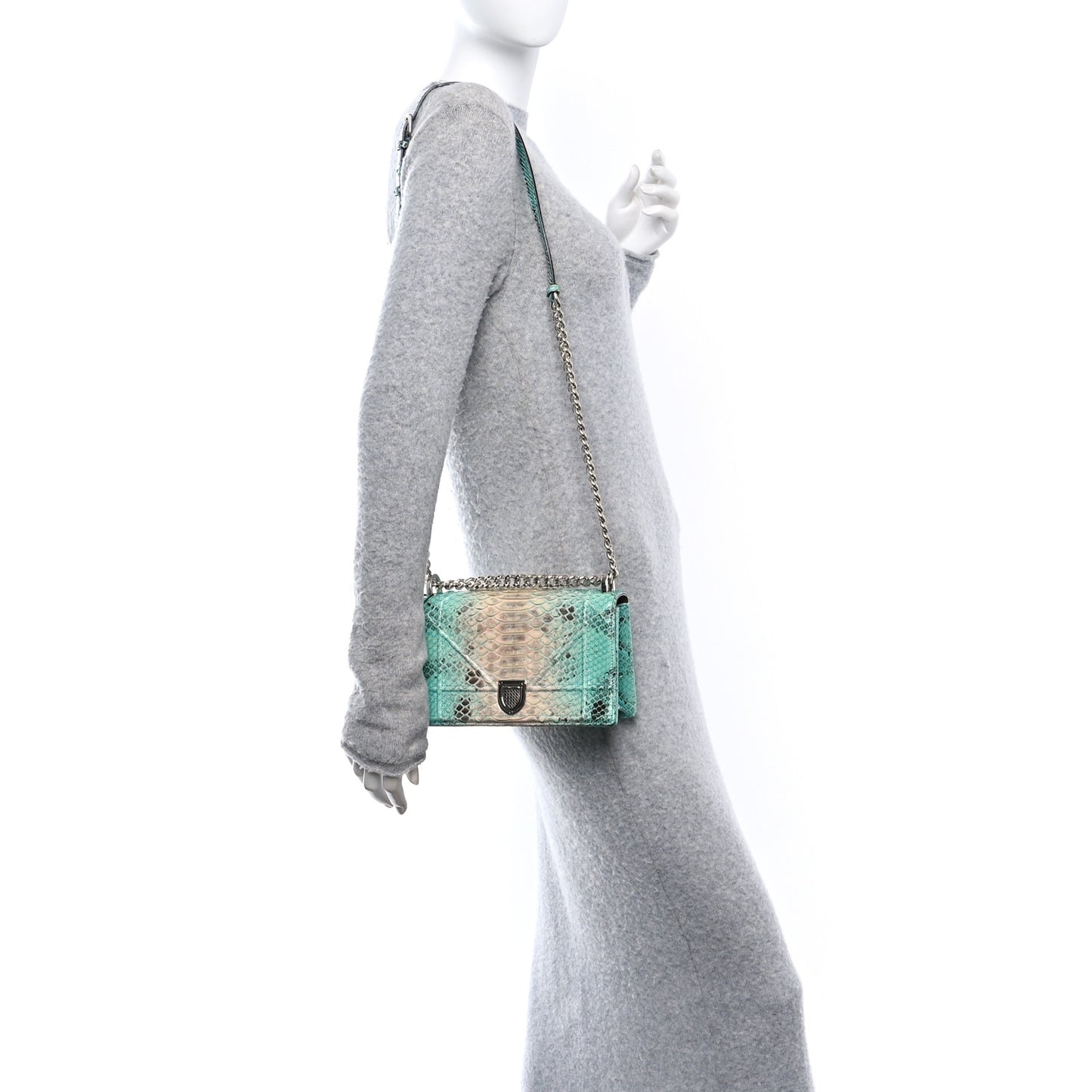 Snakeskin Gradient Small Diorama Flap Bag Turquoise Beige