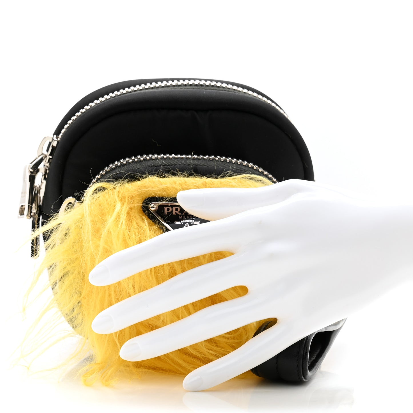 Tessuto Nylon Faux Fur Small Pocket Wristlet Pouch Black Giallo