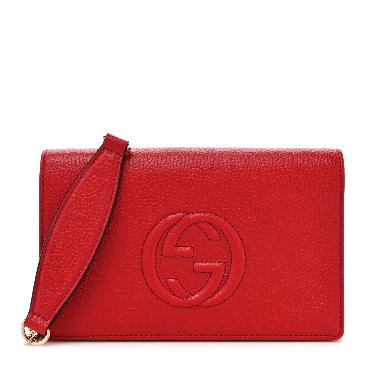 Gucci Pebbled Calfskin Soho Wallet on Chain Hibiscus Red 1 of 10
