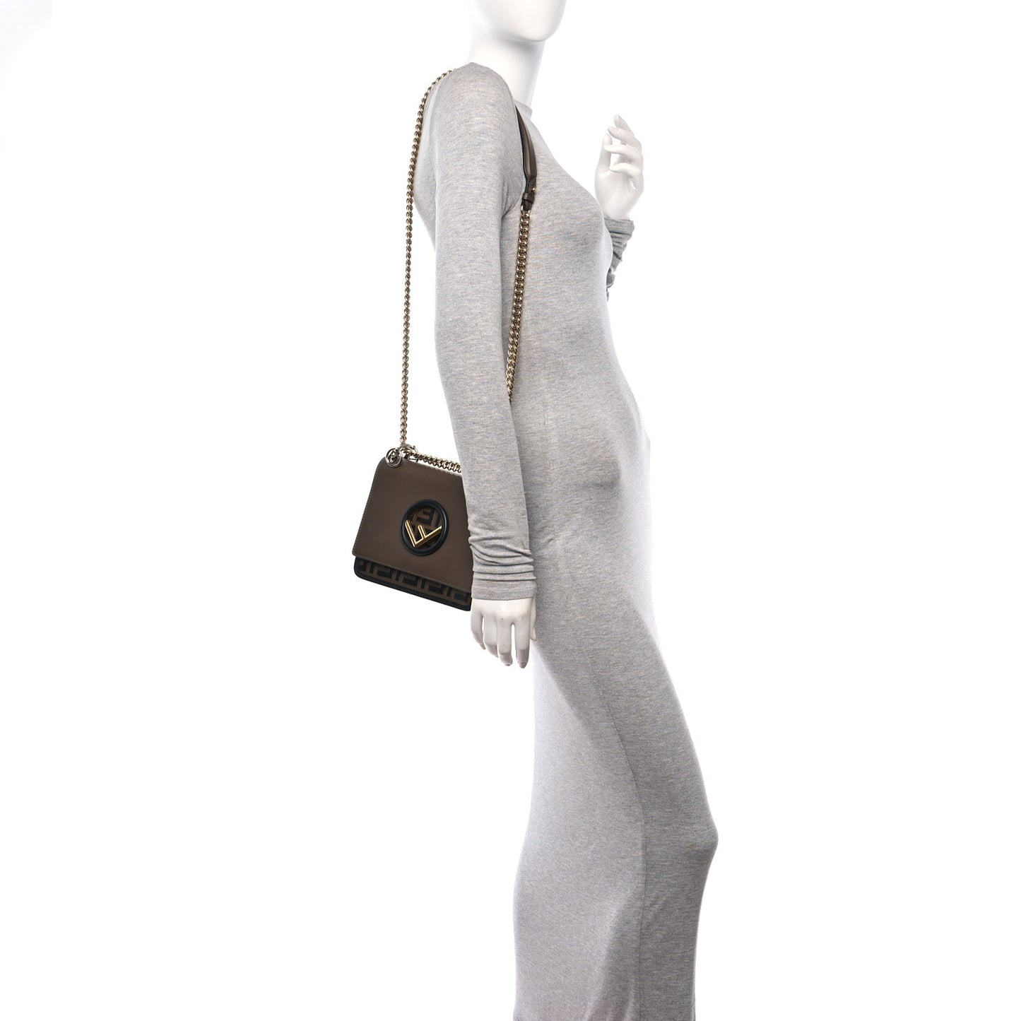 Vitello Century F is Fendi Bi-Color FF 1974 Embossed Small Kan I Shoulder Bag Maya Black