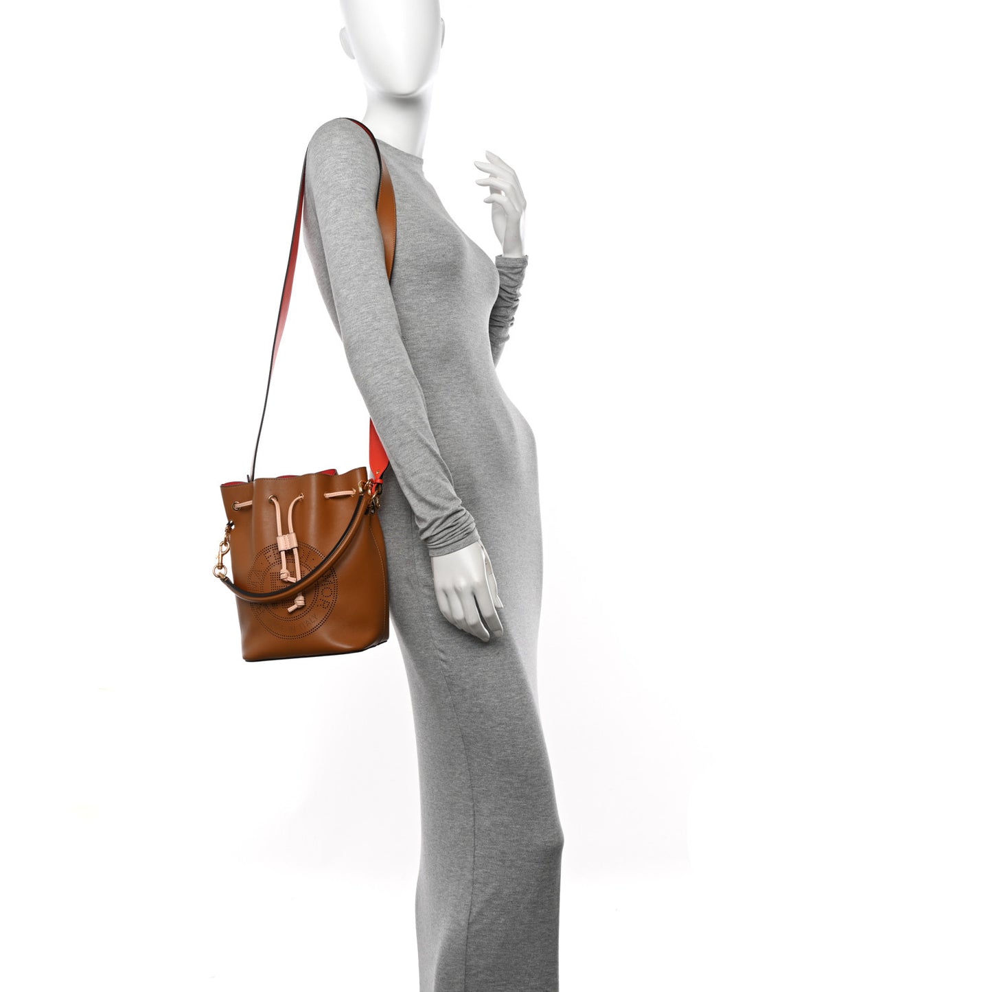 Vitello Grace F is Fendi Stamp Patch Perforated Small Mon Tresor Bucket Bag Nocciola